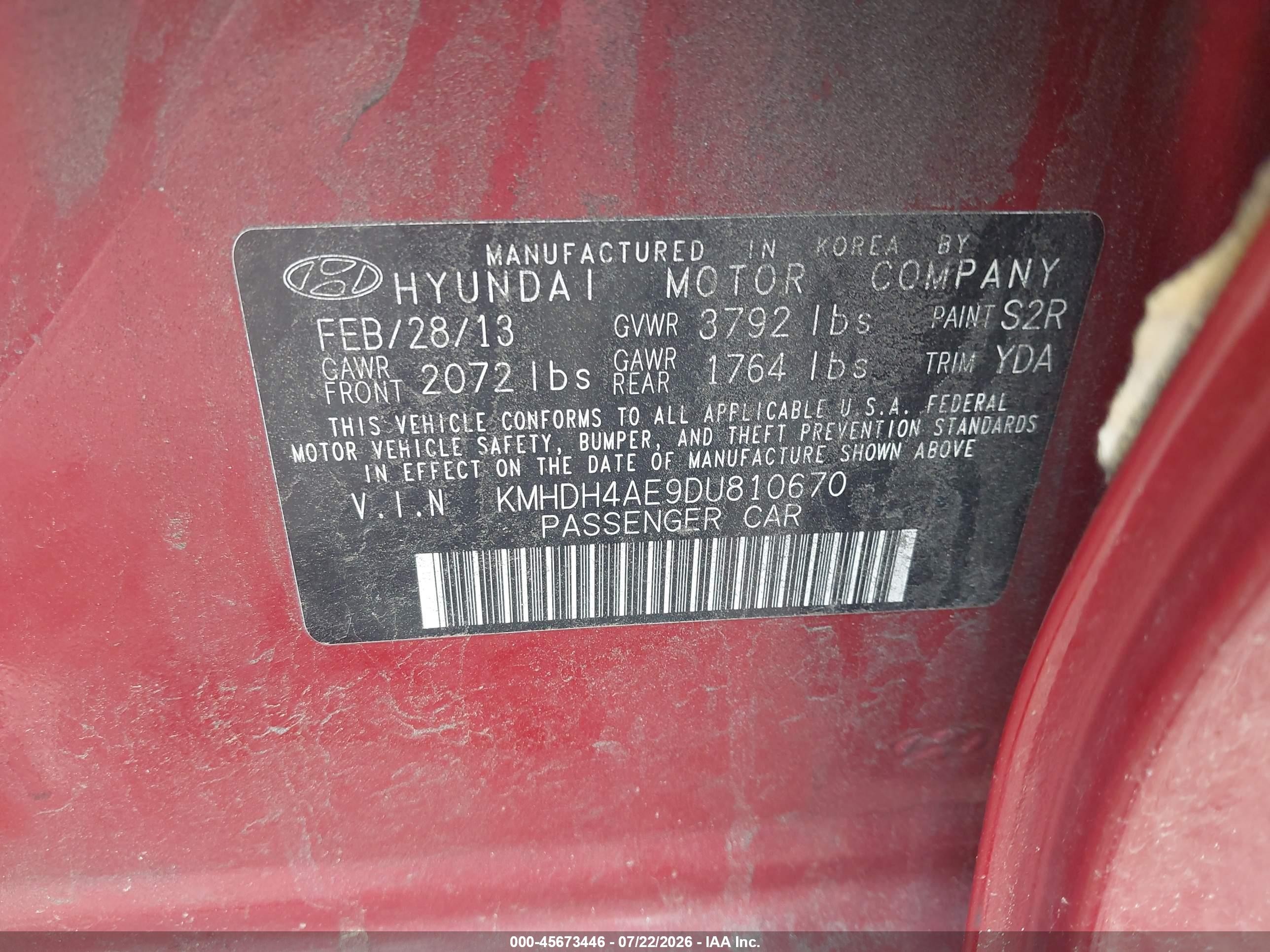 2013 Hyundai Elantra Gls Red vin: KMHDH4AE9DU810670