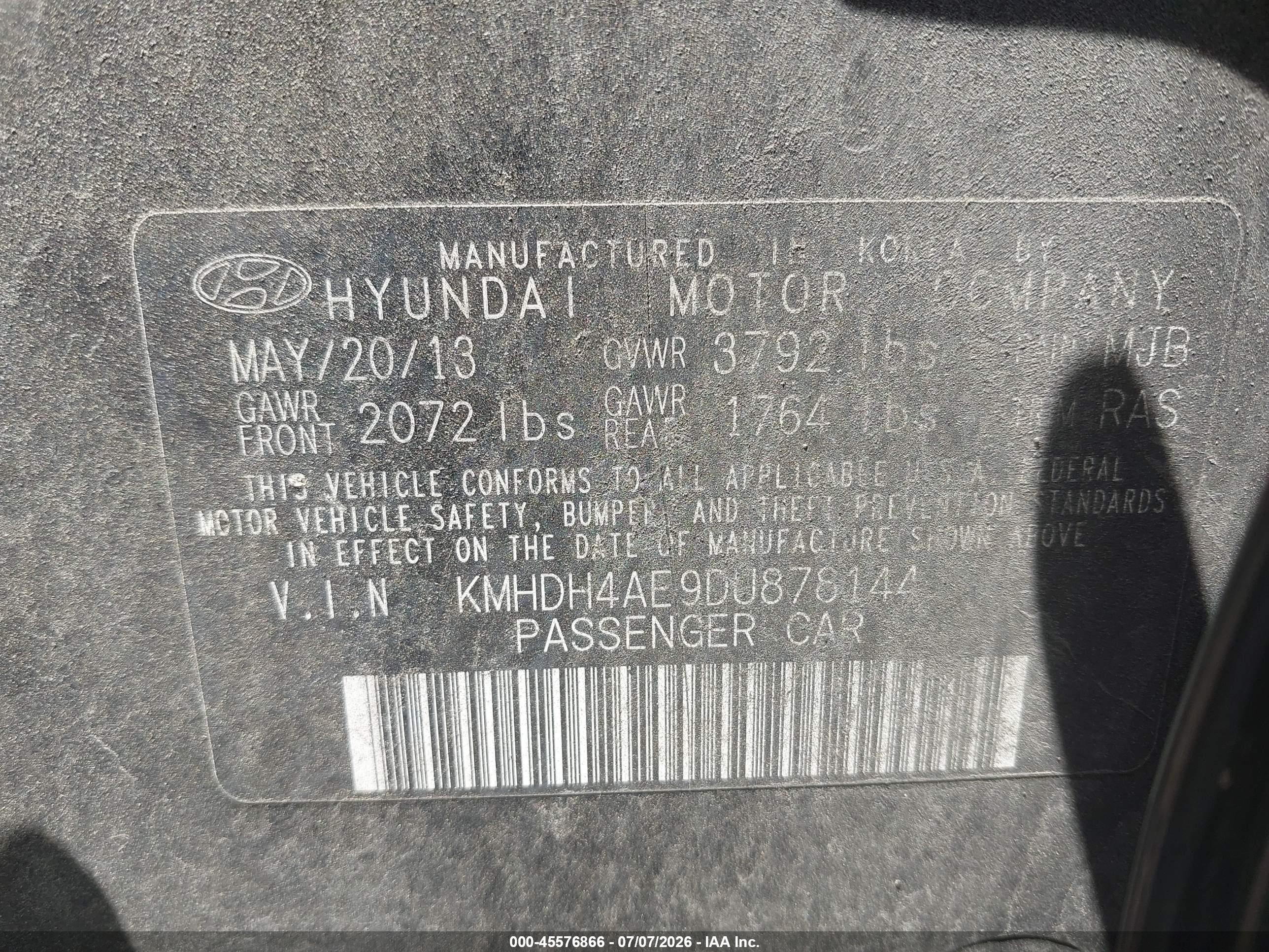 2013 Hyundai Elantra Gls Черный vin: KMHDH4AE9DU878144