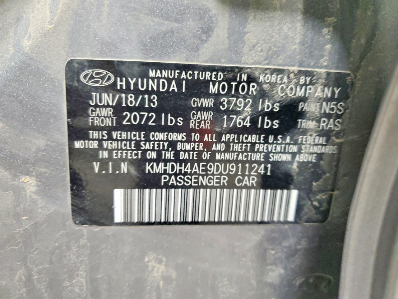 2013 Hyundai Elantra Gls Gray vin: KMHDH4AE9DU911241