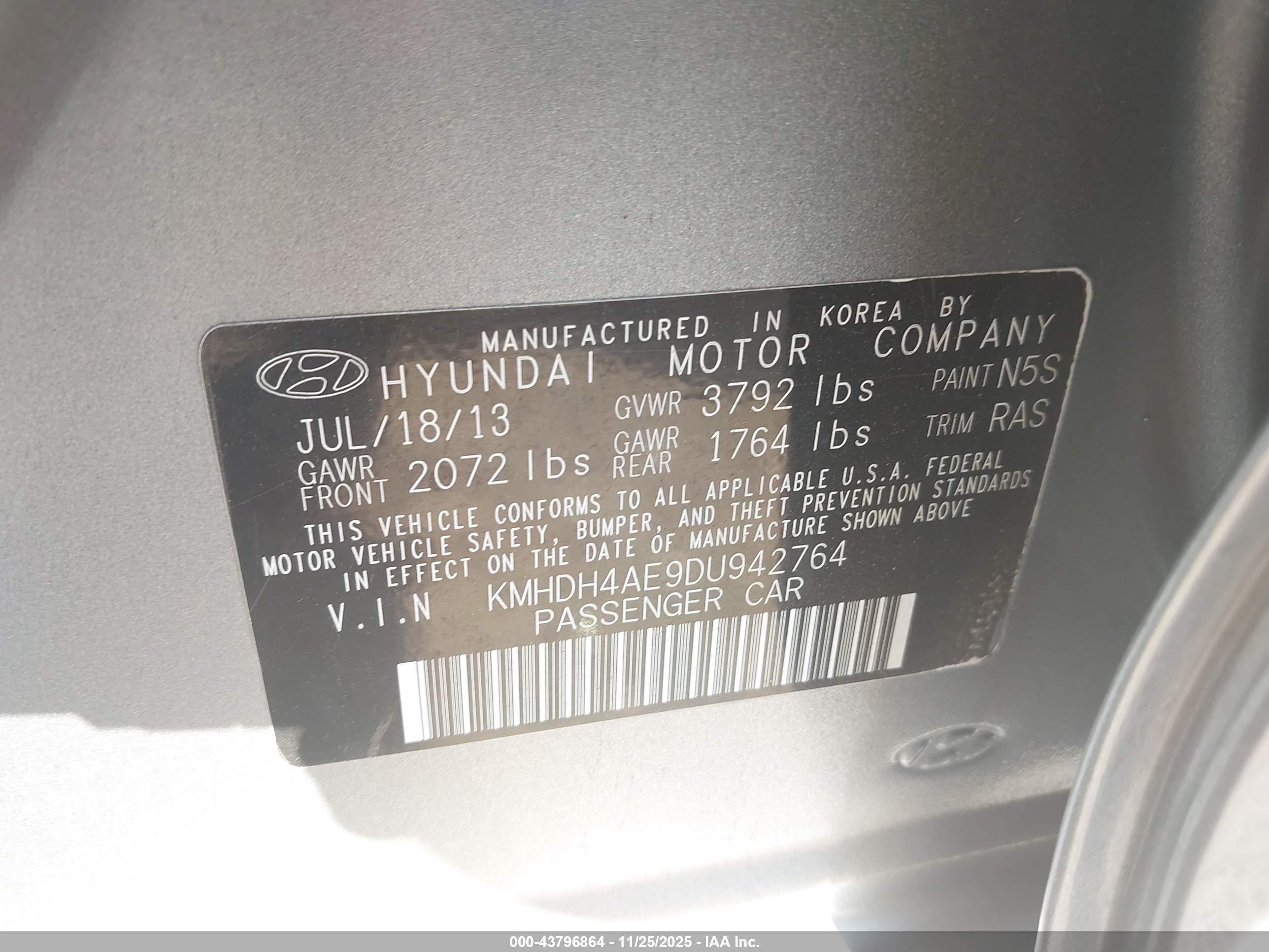 2013 Hyundai Elantra Gls Gray vin: KMHDH4AE9DU942764
