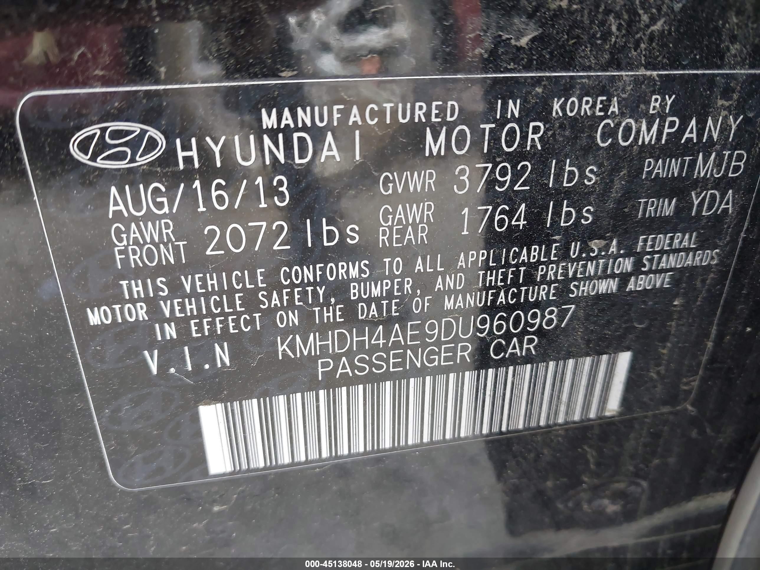 2013 Hyundai Elantra Gls Black vin: KMHDH4AE9DU960987