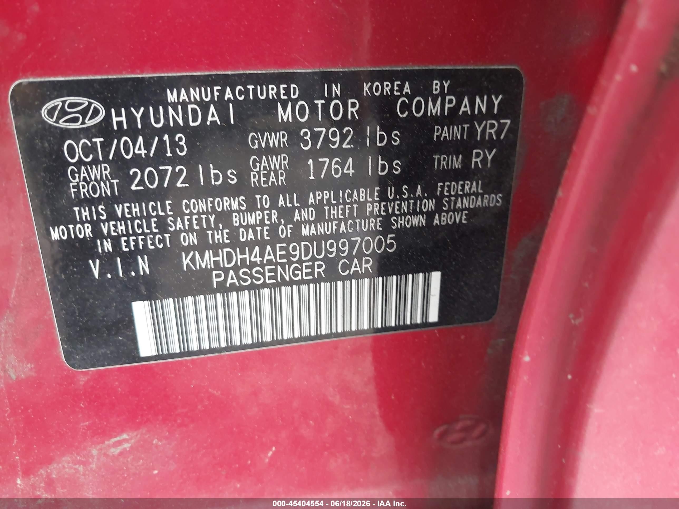 2013 Hyundai Elantra Limited Red vin: KMHDH4AE9DU997005