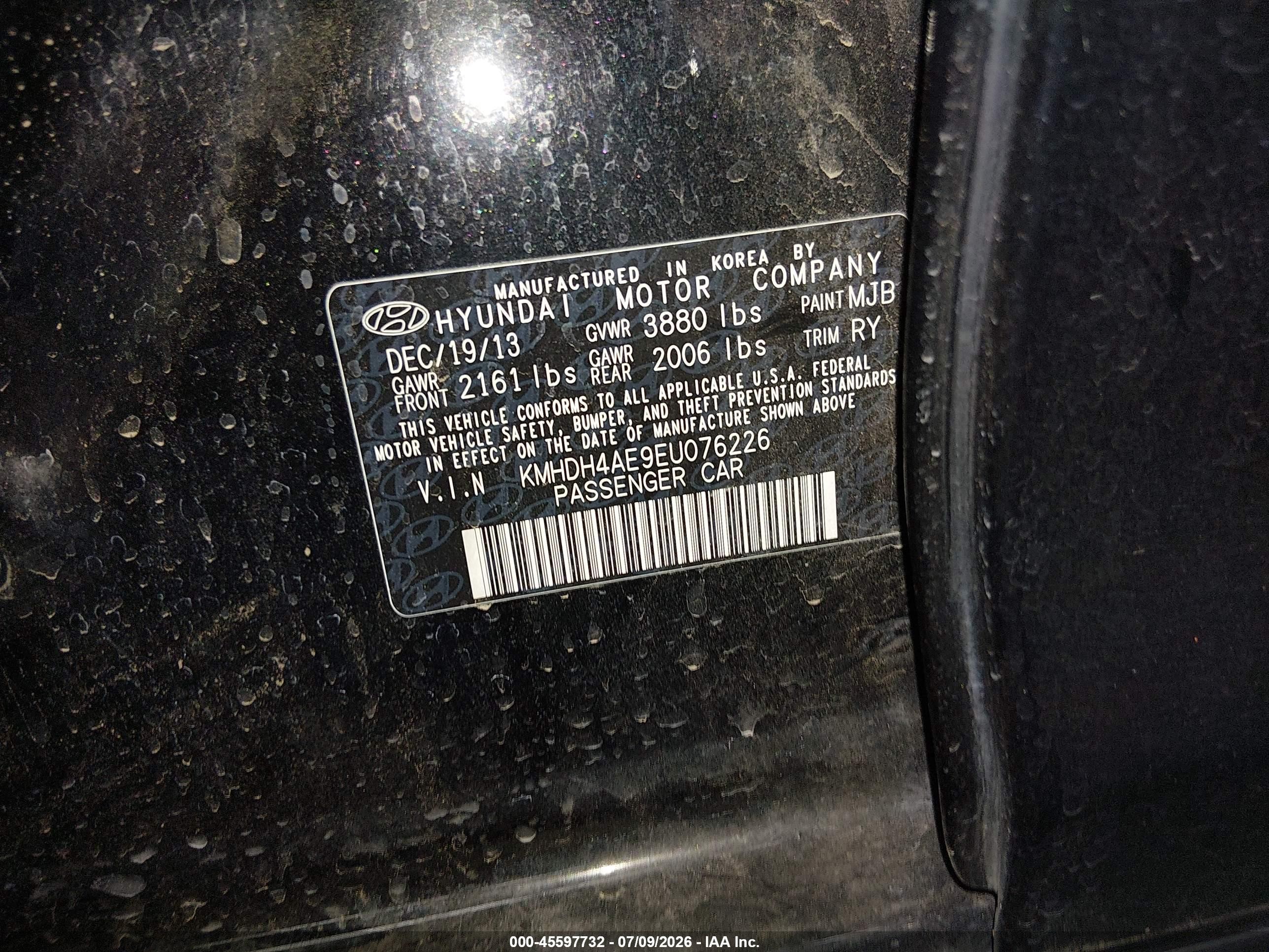 2014 Hyundai Elantra Limited Black vin: KMHDH4AE9EU076226