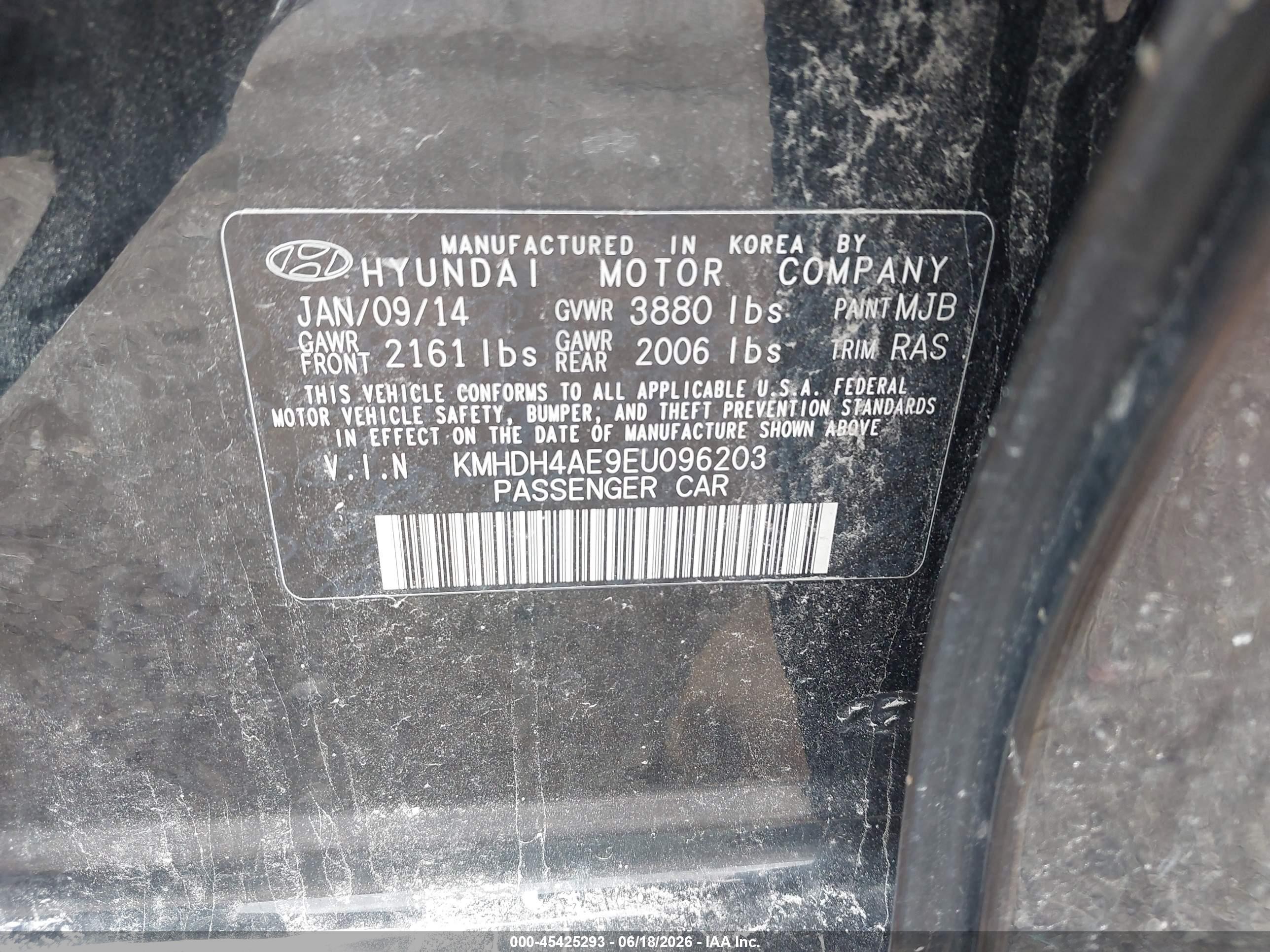 2014 Hyundai Elantra Limited Black vin: KMHDH4AE9EU096203