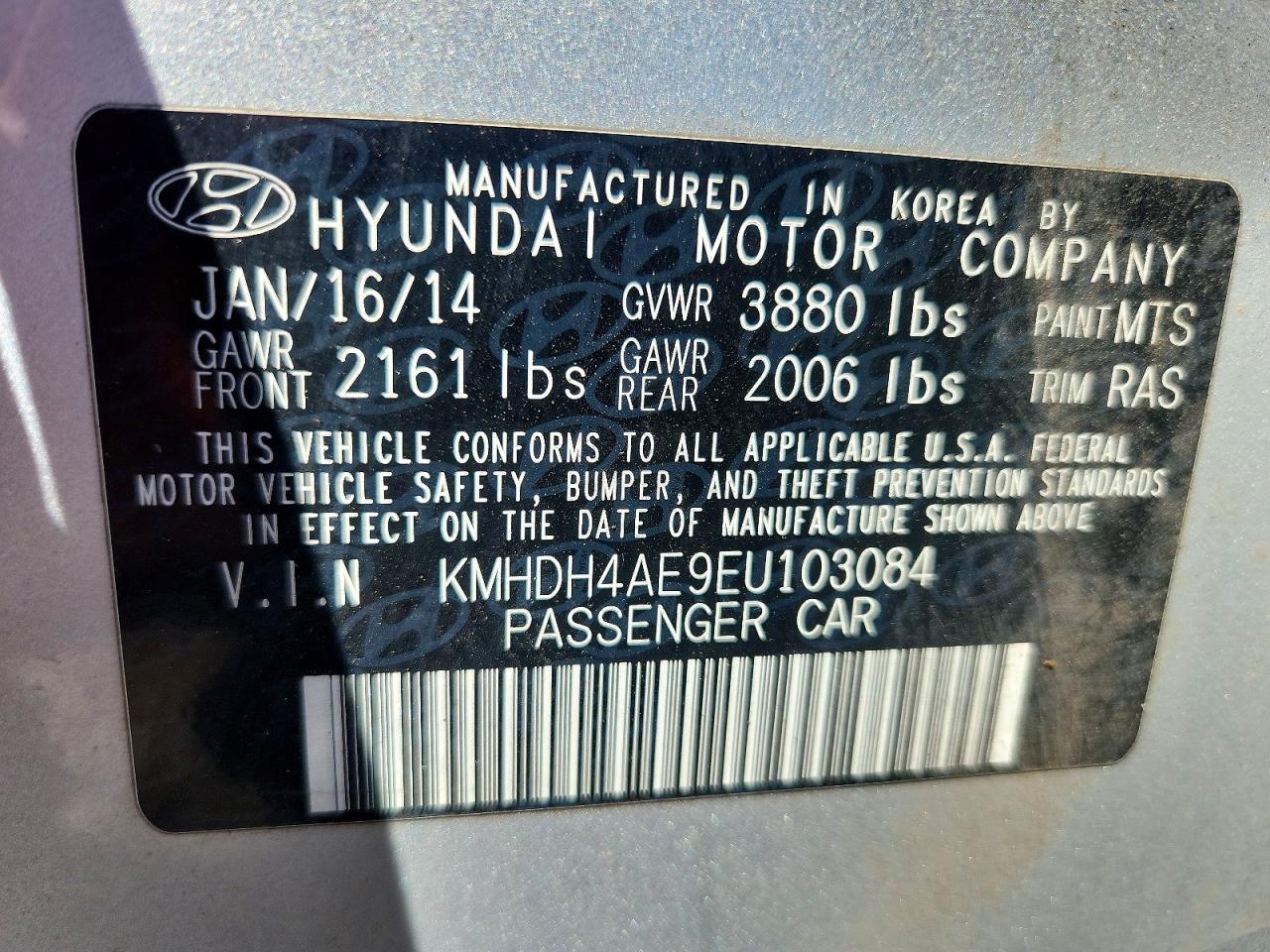 2014 Hyundai Elantra Se Silver vin: KMHDH4AE9EU103084