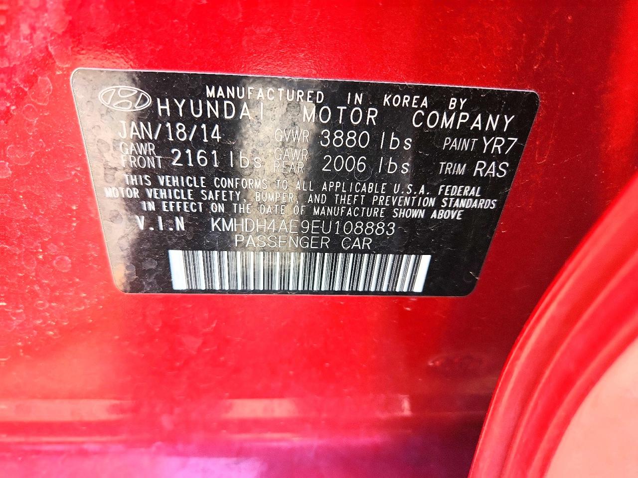 2014 Hyundai Elantra Red vin: KMHDH4AE9EU108883