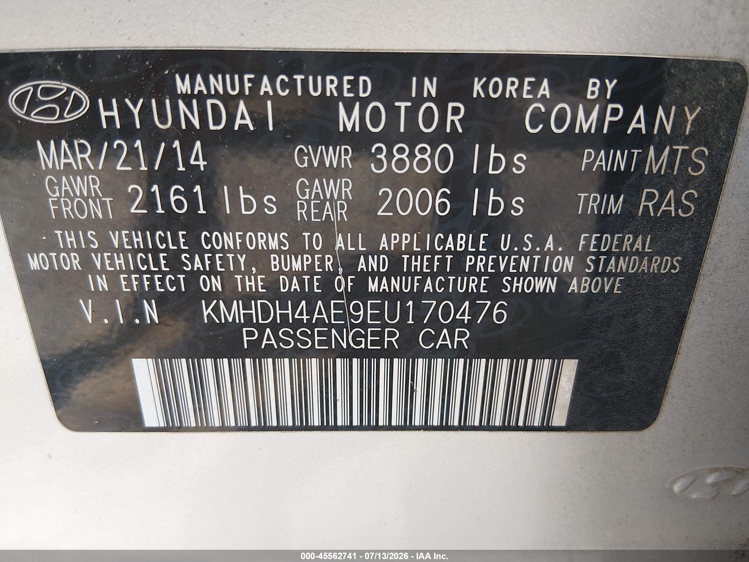 2014 Hyundai Elantra Limited Silver vin: KMHDH4AE9EU170476