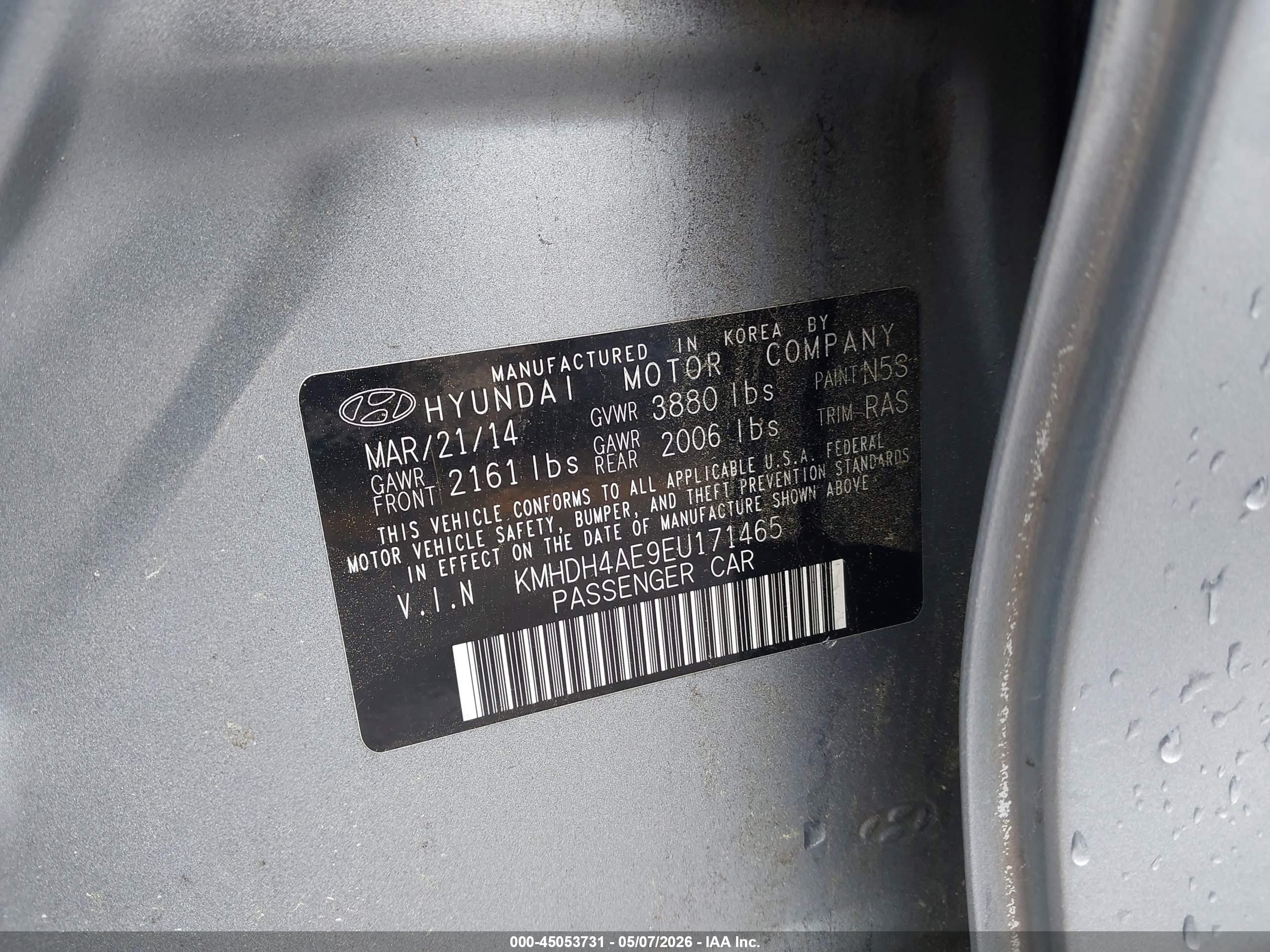 2014 Hyundai Elantra Se Silver vin: KMHDH4AE9EU171465
