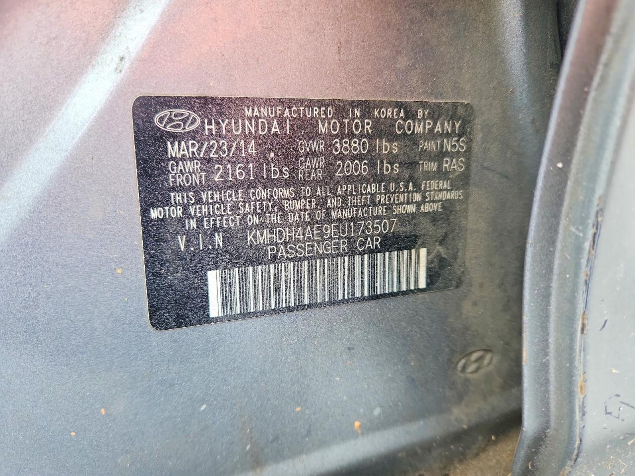 2014 Hyundai Elantra Se Silver vin: KMHDH4AE9EU173507