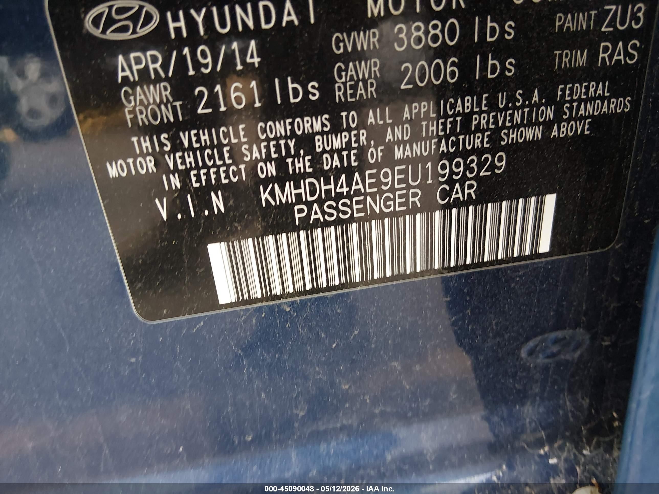 2014 Hyundai Elantra Se Синий vin: KMHDH4AE9EU199329