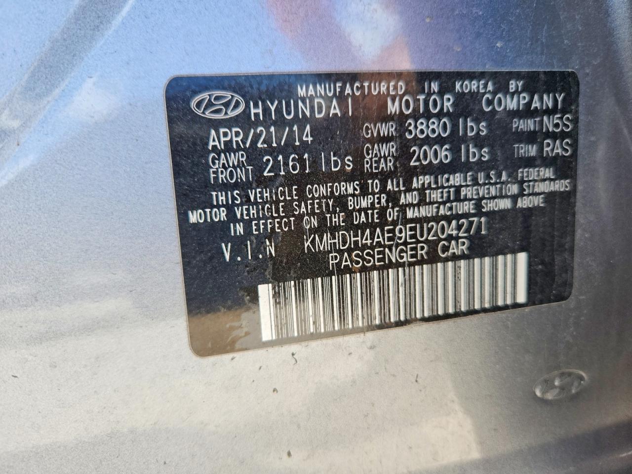 2014 Hyundai Elantra Se Silver vin: KMHDH4AE9EU204271