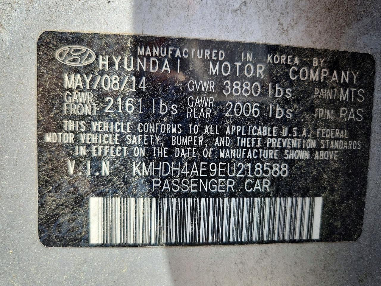 2014 Hyundai Elantra Se Silver vin: KMHDH4AE9EU218588