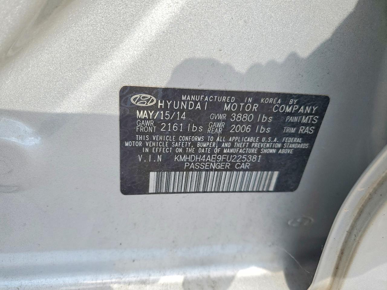 2015 Hyundai Elantra Se Silver vin: KMHDH4AE9FU225381