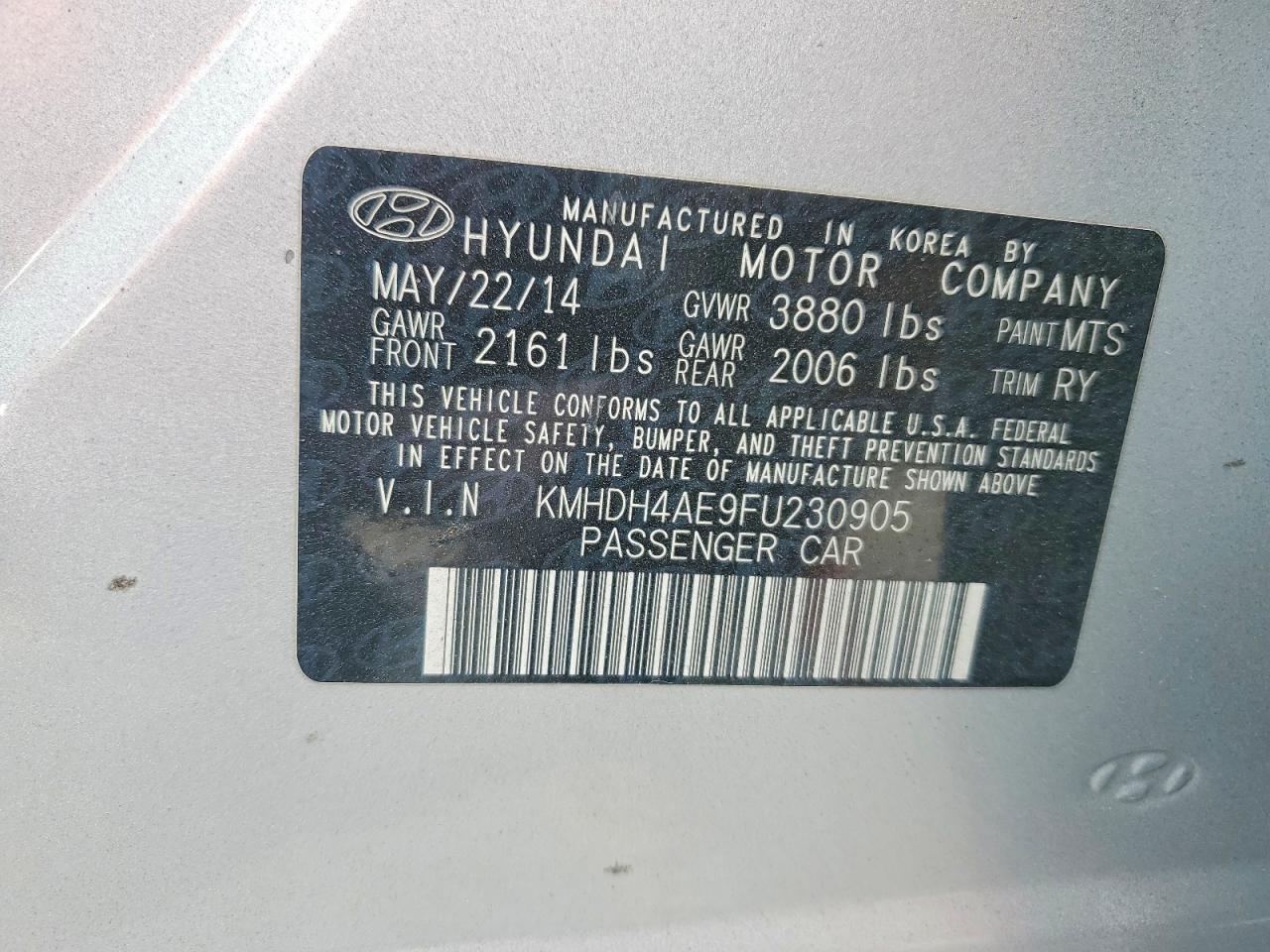 2015 Hyundai Elantra Se Silver vin: KMHDH4AE9FU230905