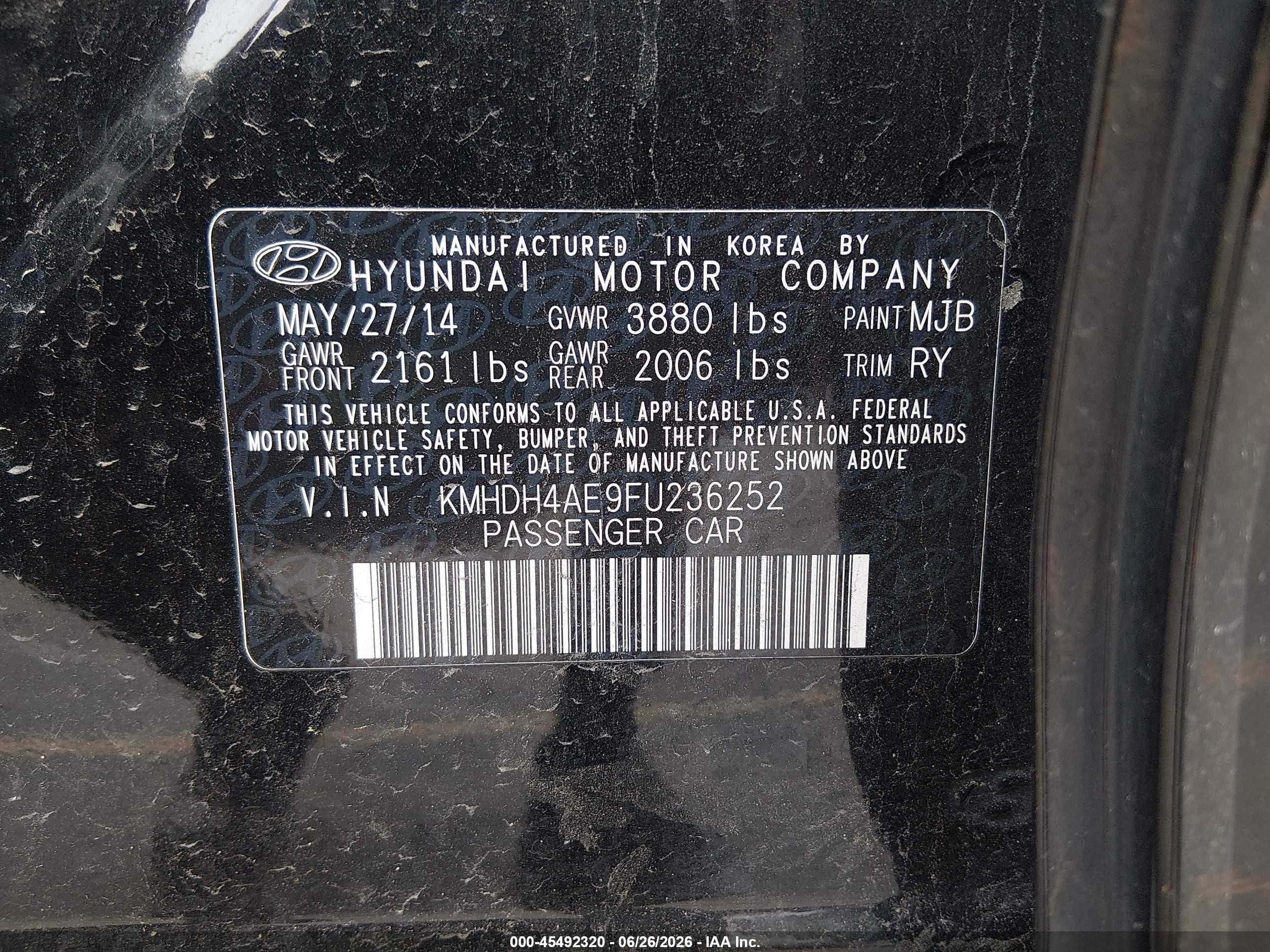 2015 Hyundai Elantra Se Black vin: KMHDH4AE9FU236252