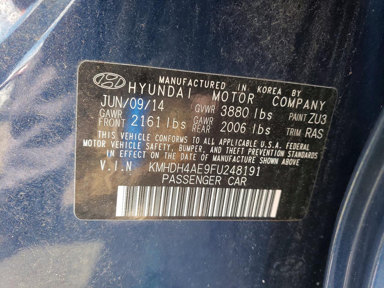 2015 Hyundai Elantra Se Blue vin: KMHDH4AE9FU248191