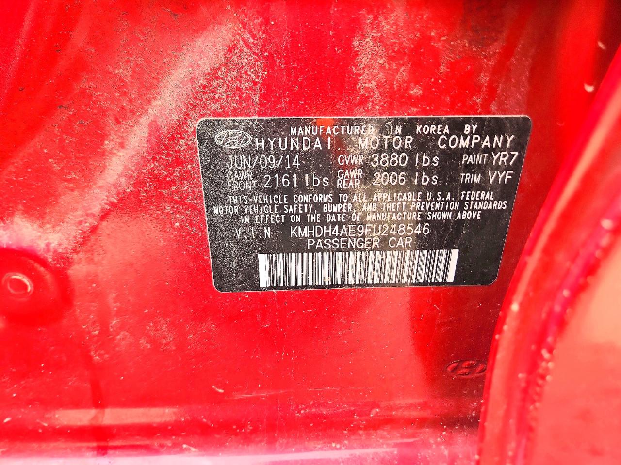 2015 Hyundai Elantra Se Red vin: KMHDH4AE9FU248546