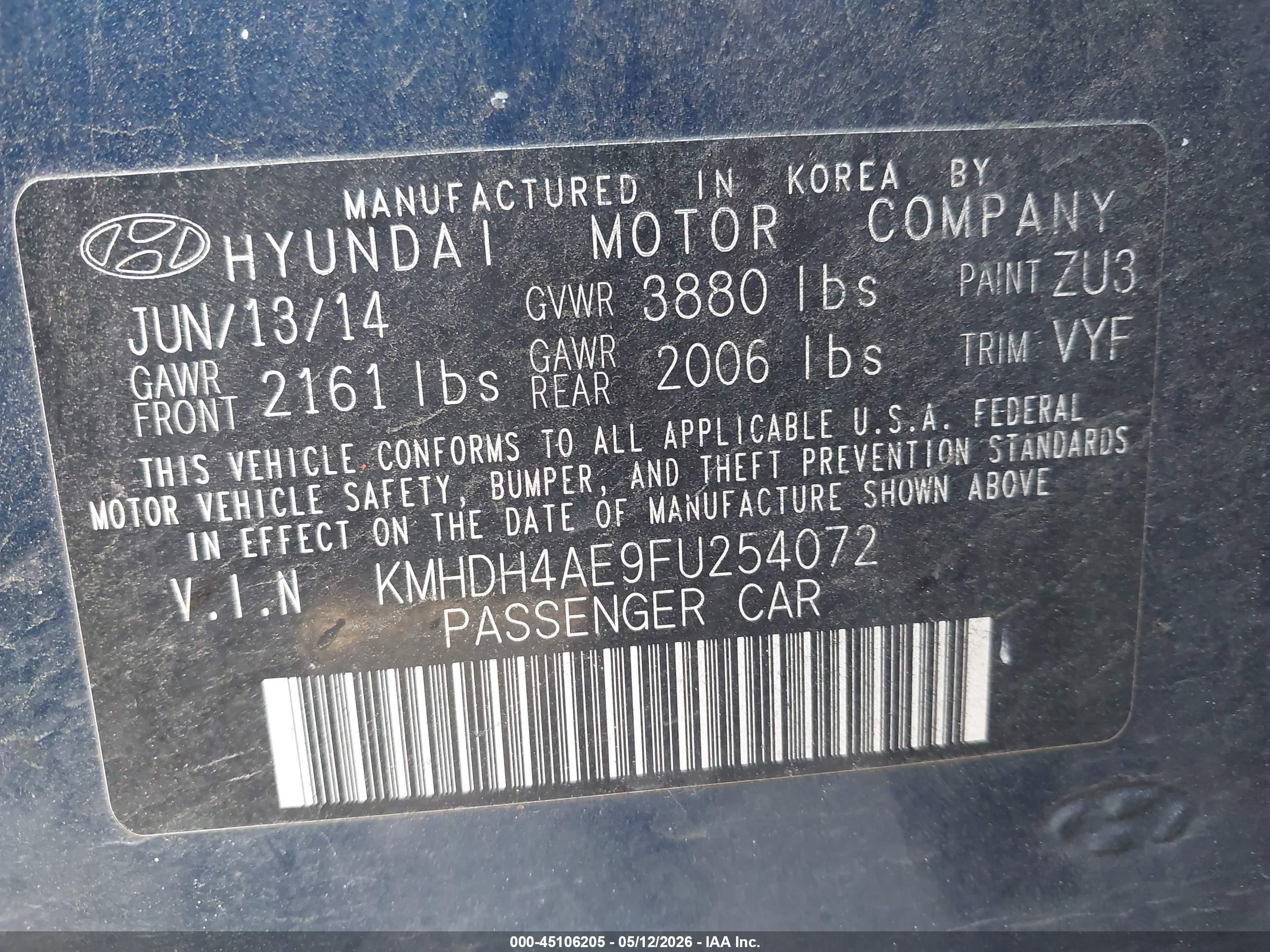 2015 Hyundai Elantra Se Blue vin: KMHDH4AE9FU254072