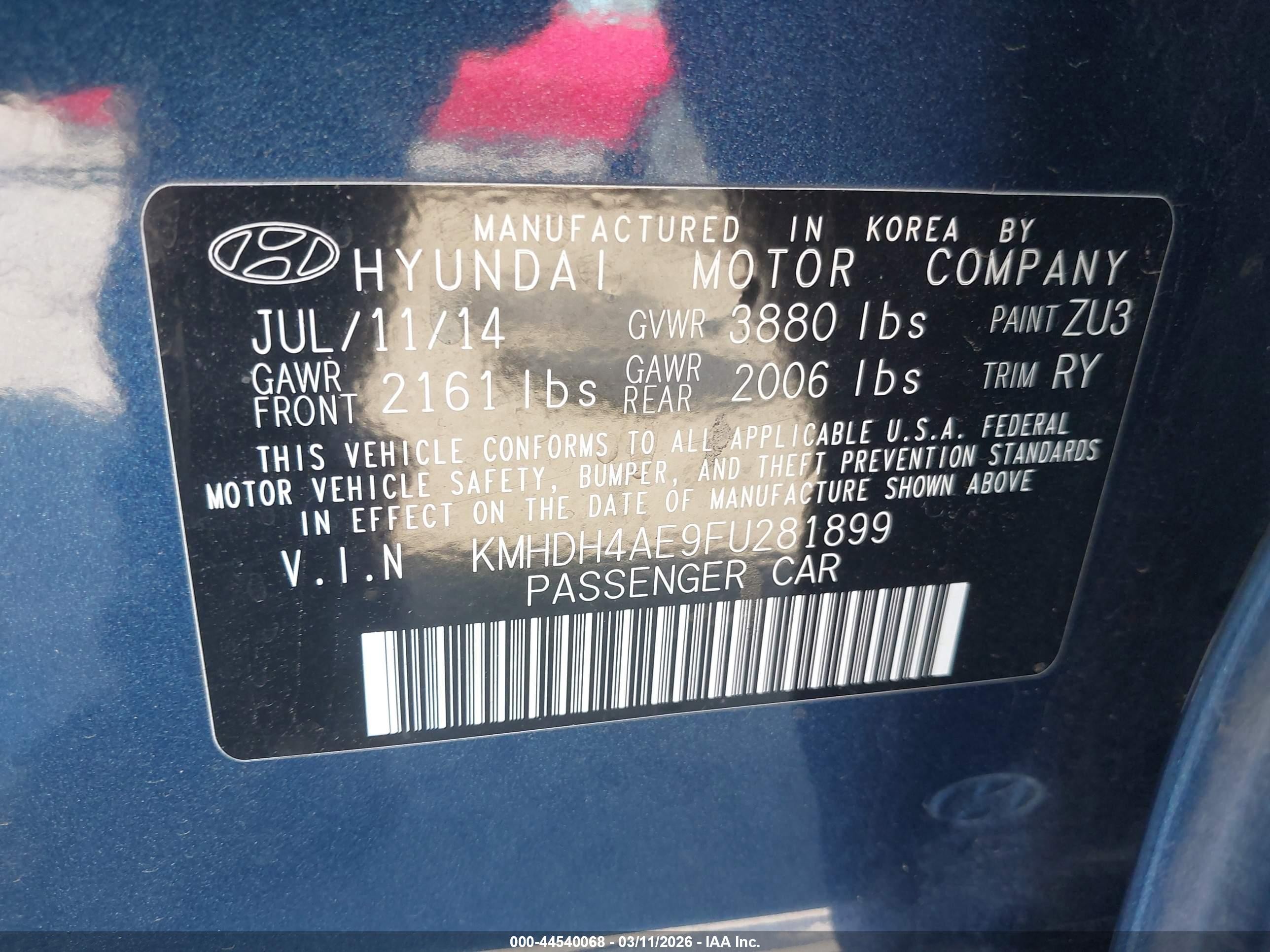2015 Hyundai Elantra Se Blue vin: KMHDH4AE9FU281899