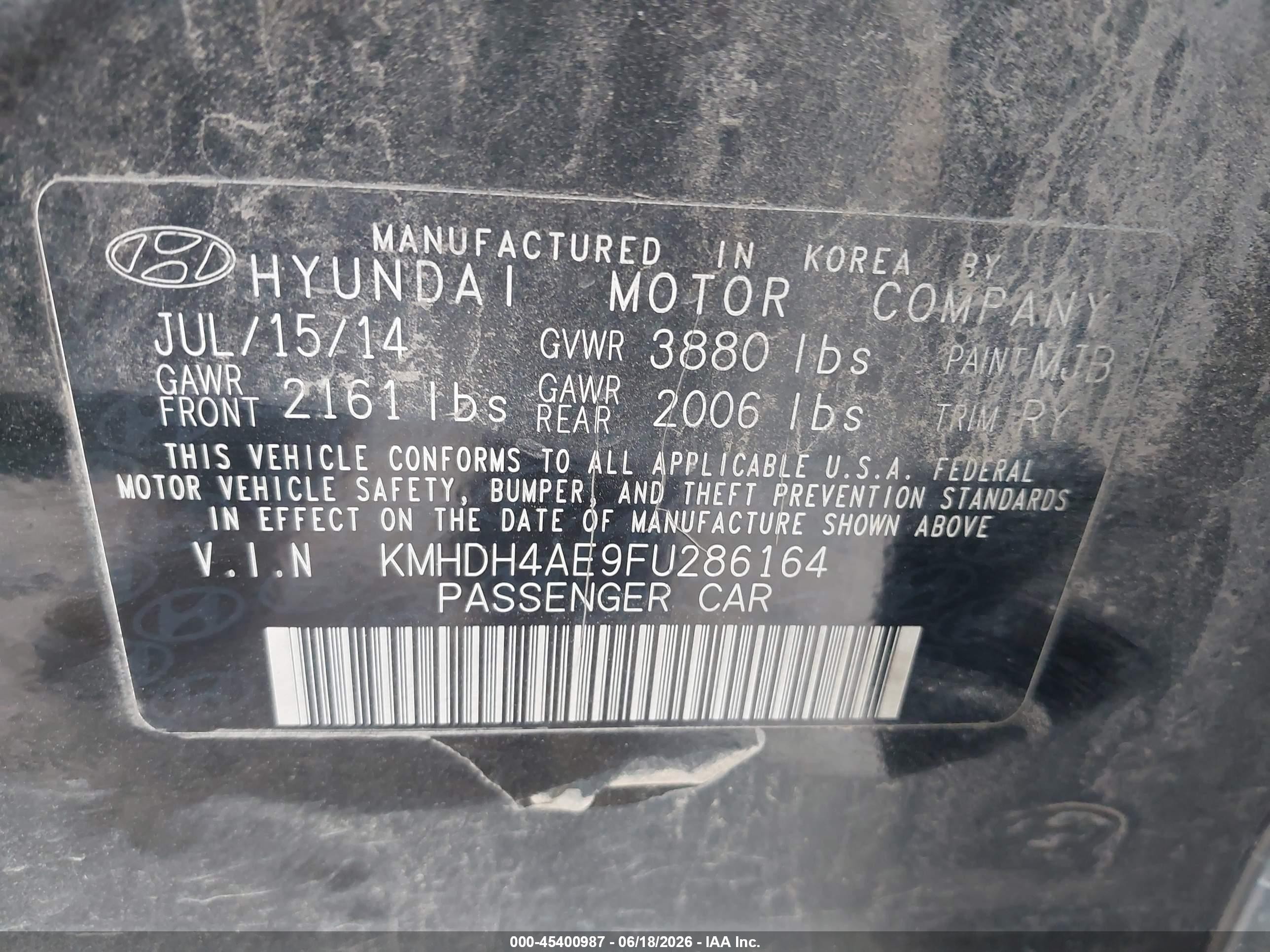 2015 Hyundai Elantra Se Gray vin: KMHDH4AE9FU286164