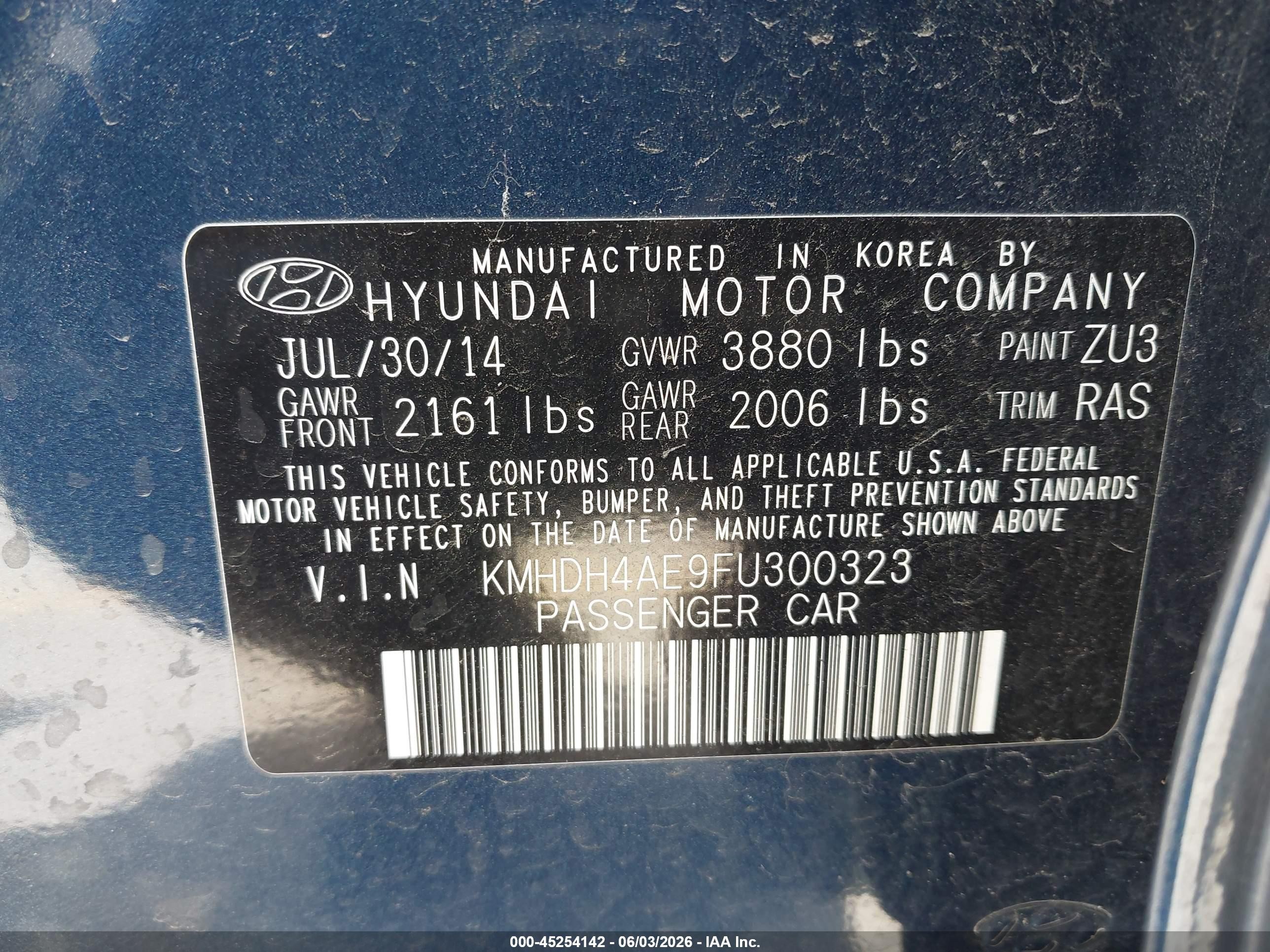 2015 Hyundai Elantra Se Blue vin: KMHDH4AE9FU300323
