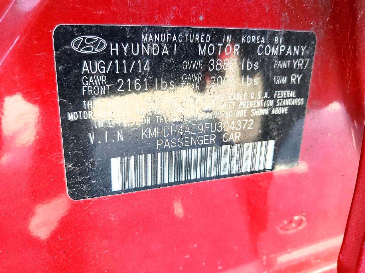 2015 Hyundai Elantra Se Red vin: KMHDH4AE9FU304372