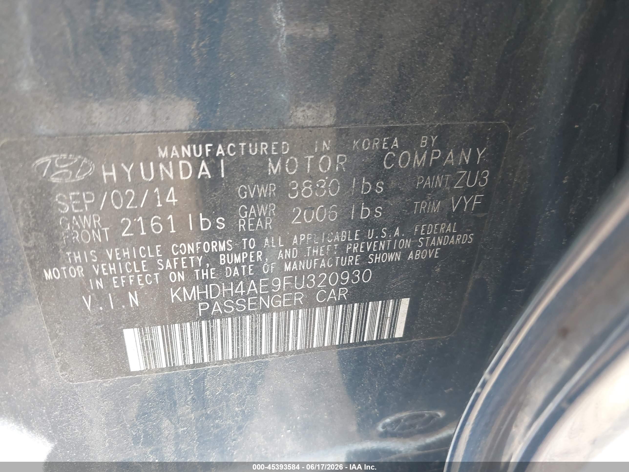 2015 Hyundai Elantra Se Blue vin: KMHDH4AE9FU320930