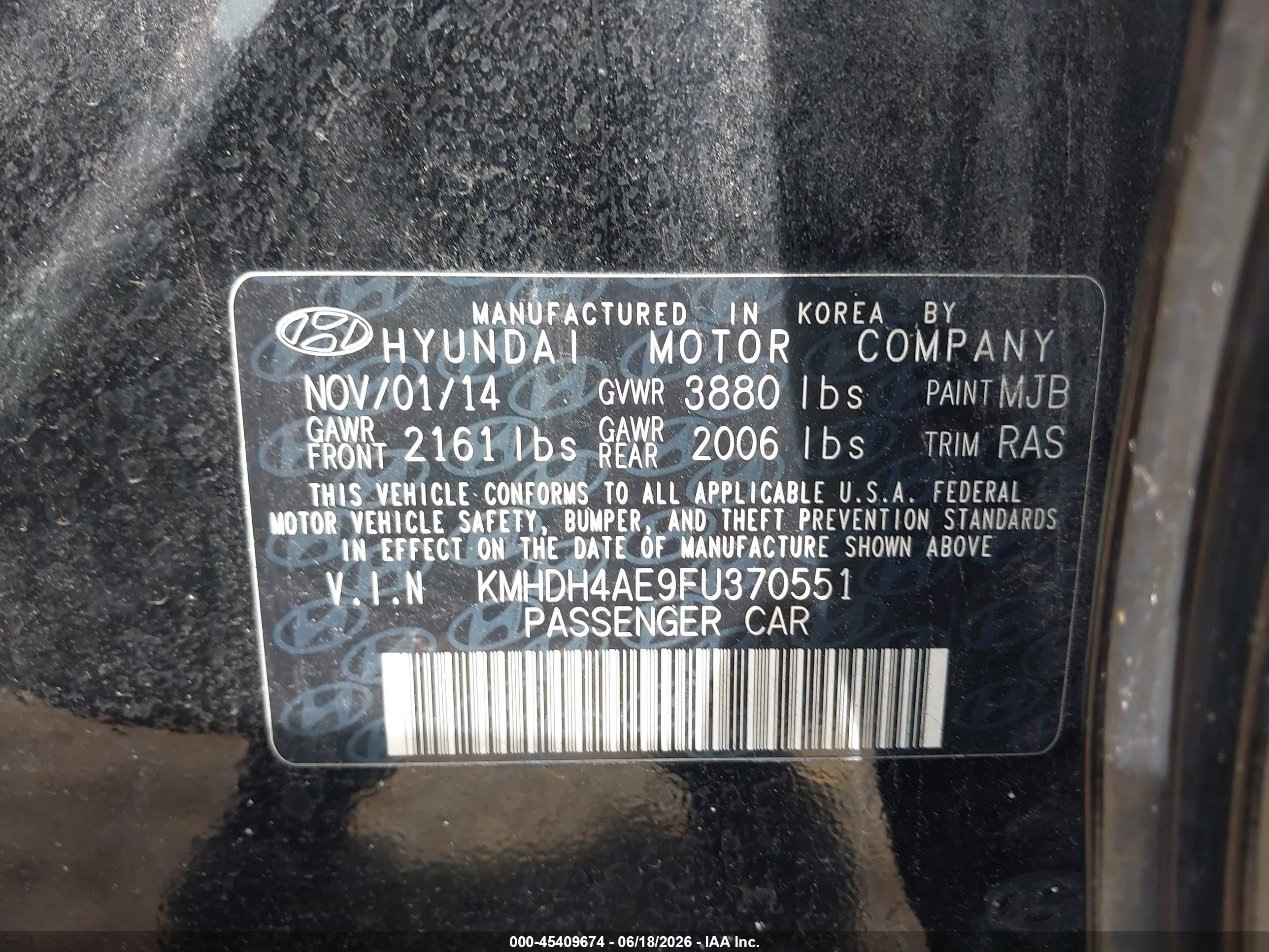 2015 Hyundai Elantra Limited Black vin: KMHDH4AE9FU370551