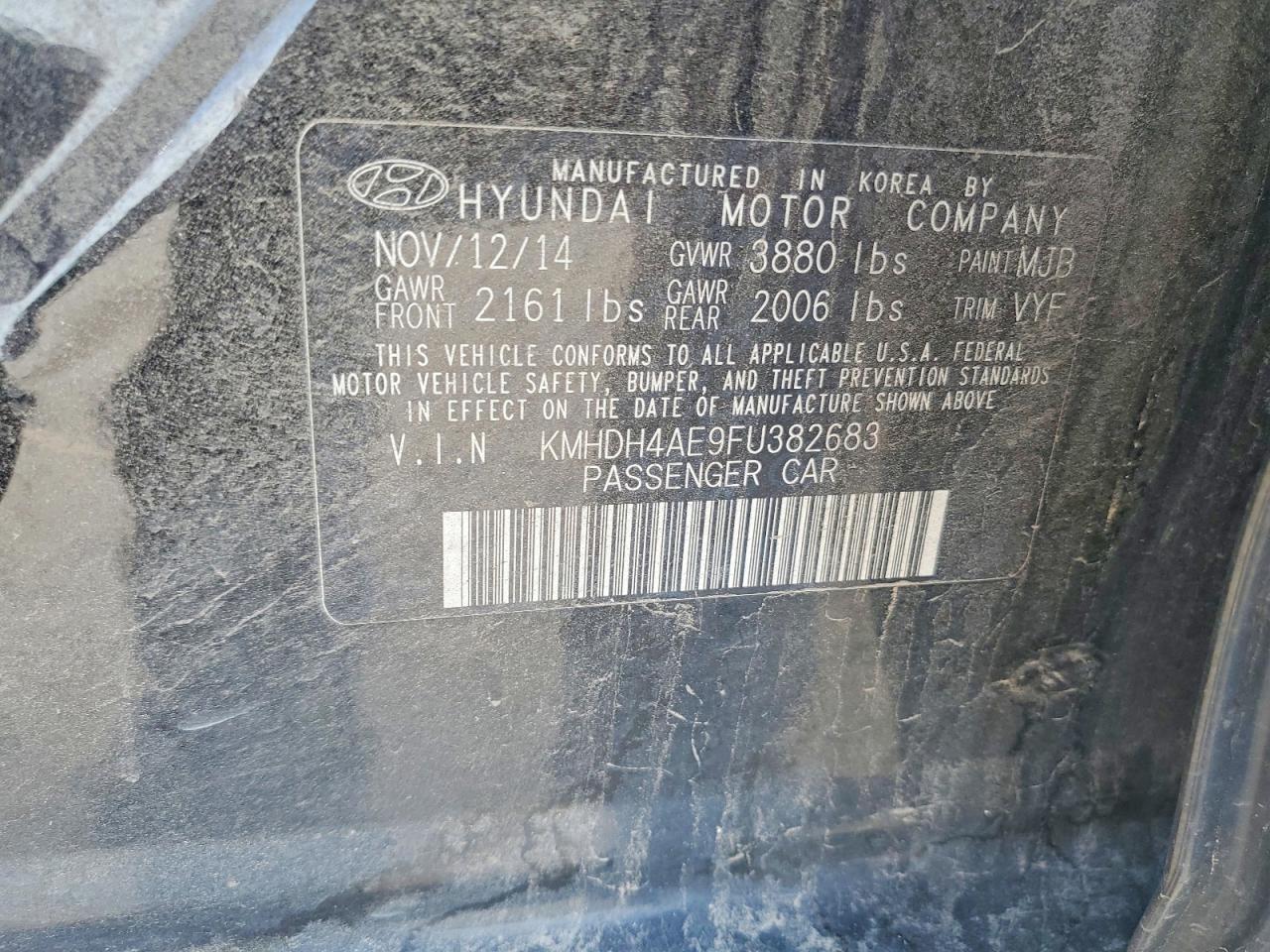 2015 Hyundai Elantra Se Black vin: KMHDH4AE9FU382683