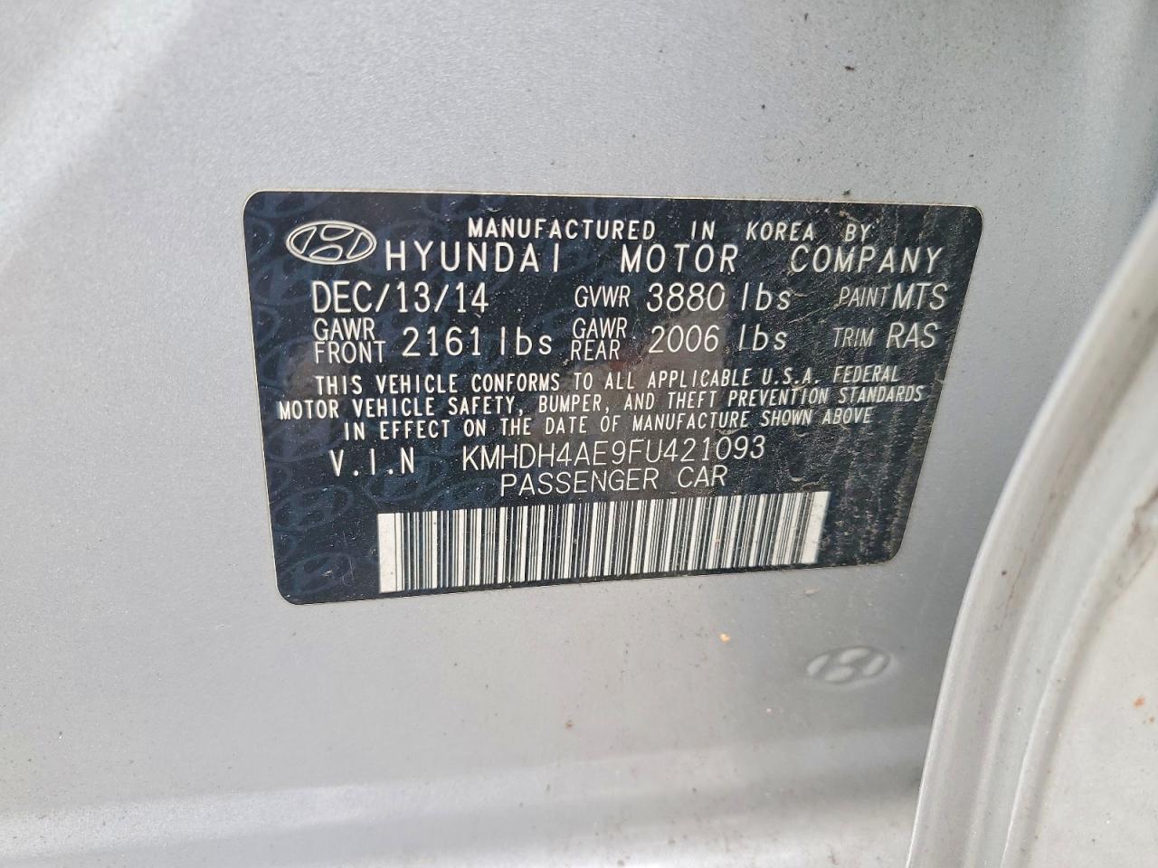 2015 Hyundai Elantra Se Серебряный vin: KMHDH4AE9FU421093