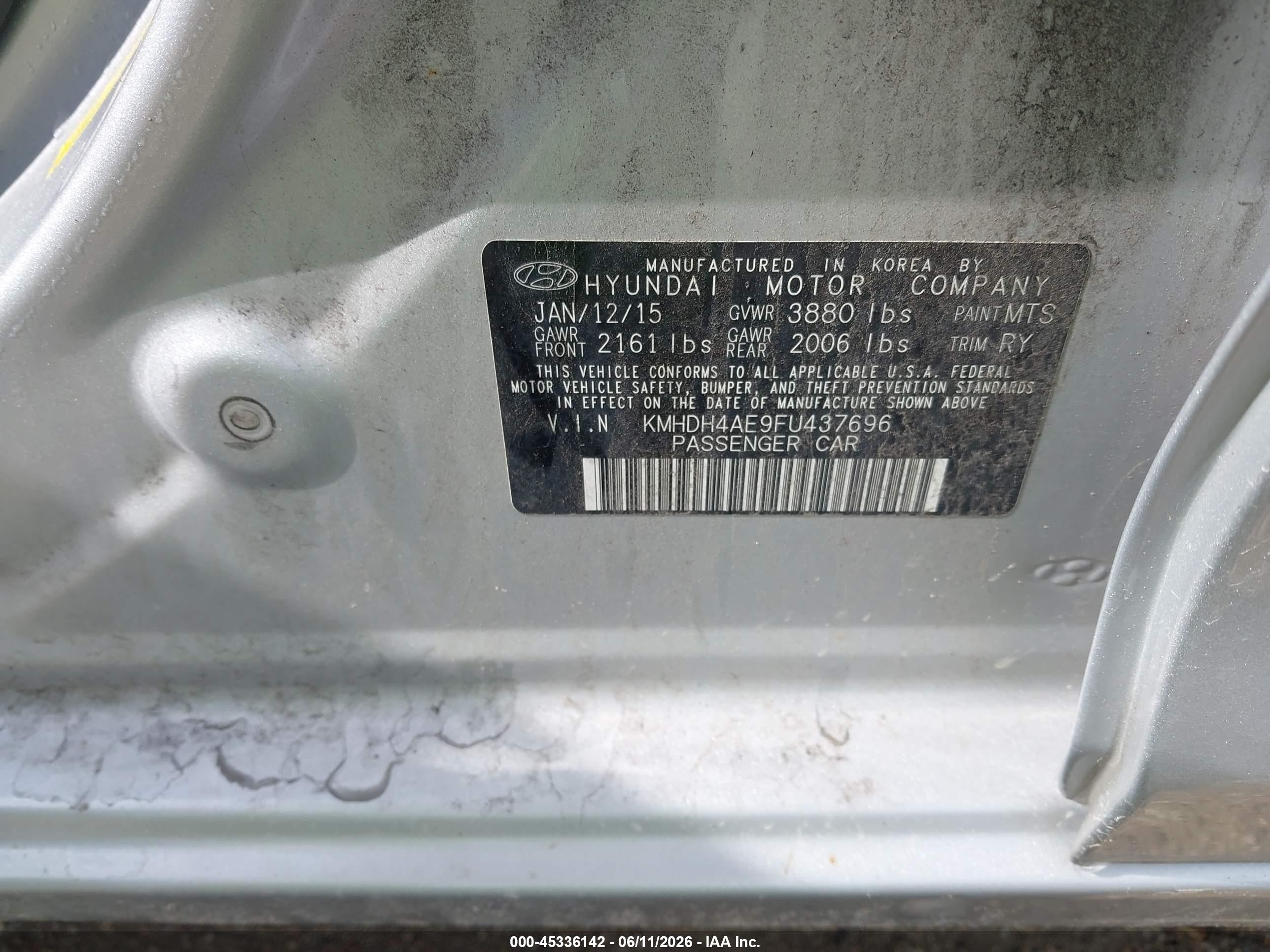 2015 Hyundai Elantra Se Silver vin: KMHDH4AE9FU437696