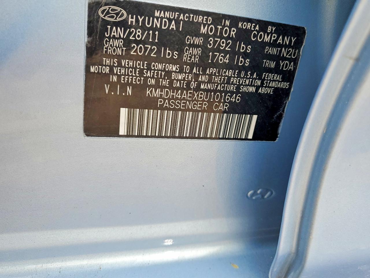 2011 Hyundai Elantra Gls Blue vin: KMHDH4AEXBU101646