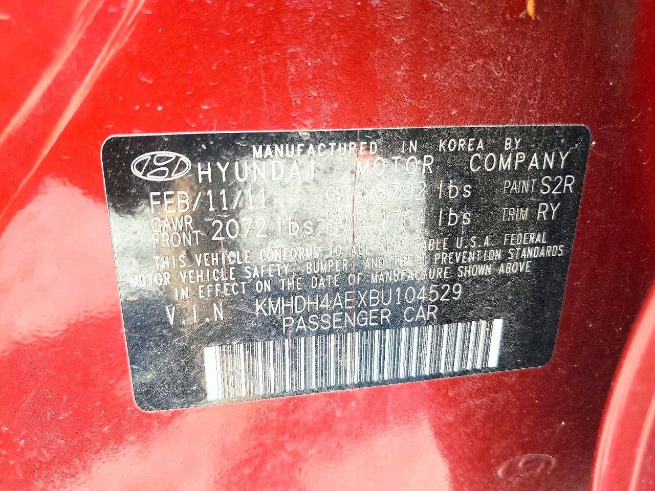 2011 Hyundai Elantra Limited Красный vin: KMHDH4AEXBU104529