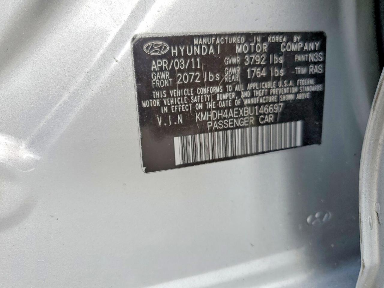 2011 Hyundai Elantra Gls Gray vin: KMHDH4AEXBU146697