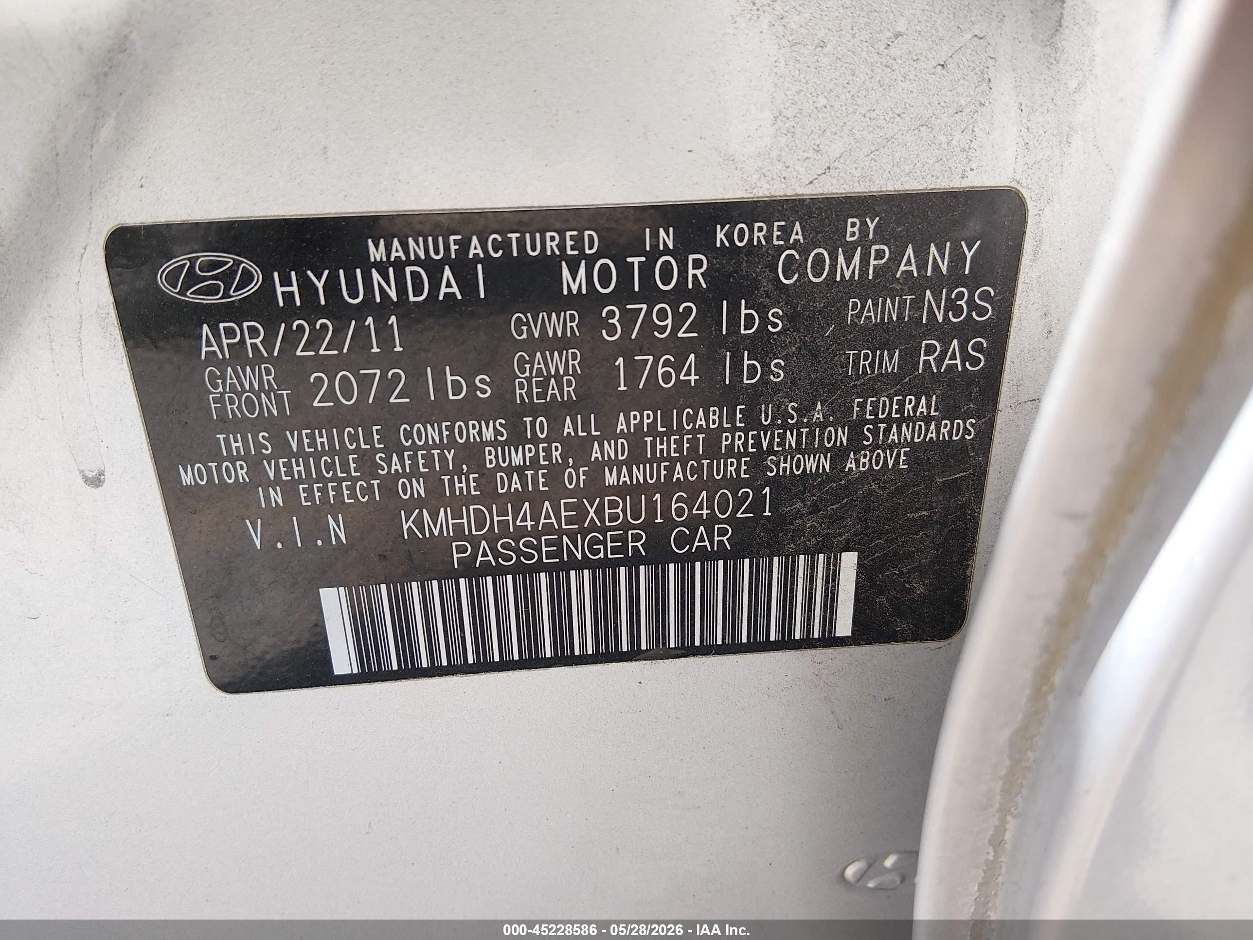 2011 Hyundai Elantra Limited (ulsan Plant) Silver vin: KMHDH4AEXBU164021