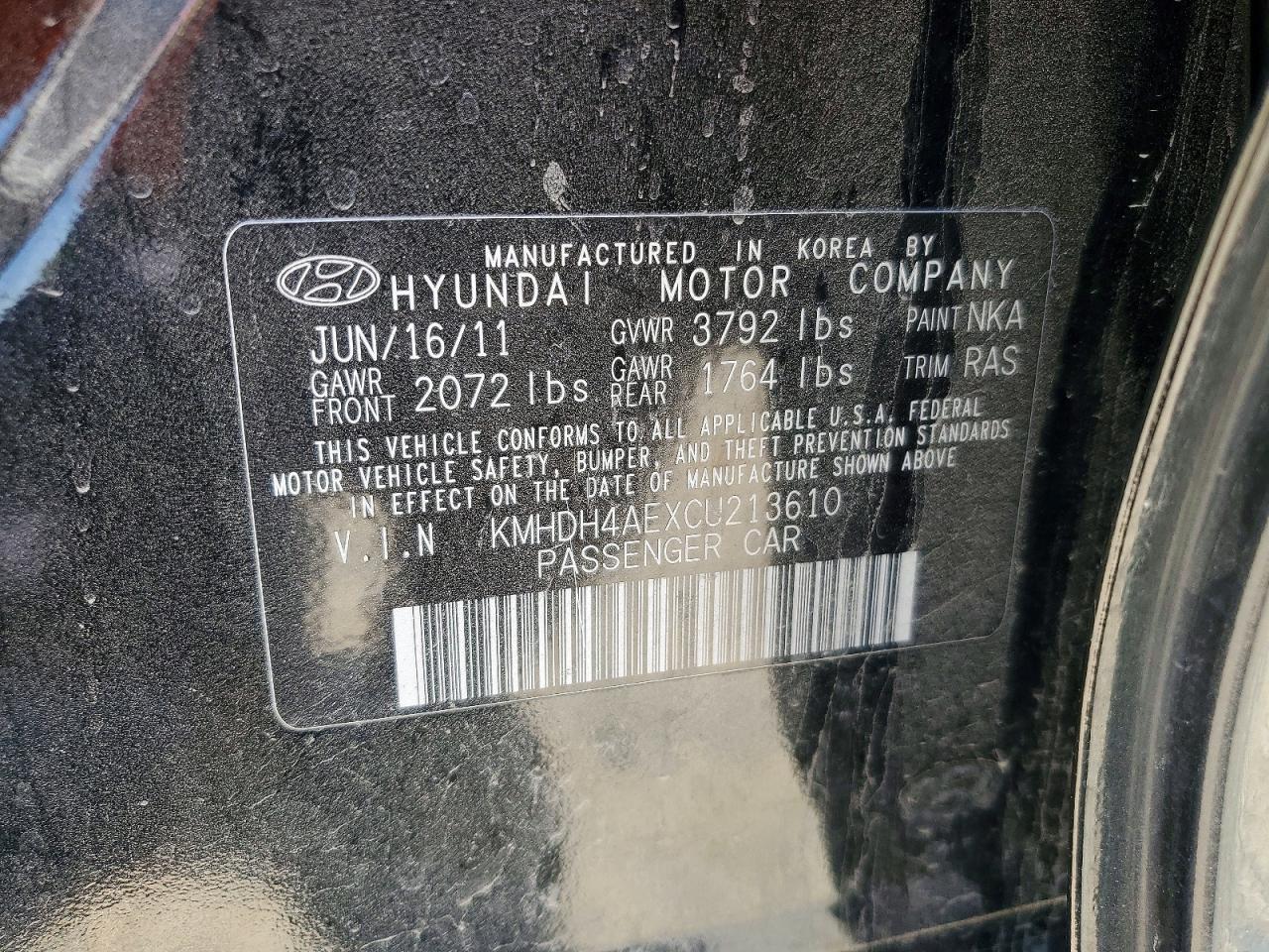 2012 Hyundai Elantra Gls Black vin: KMHDH4AEXCU213610