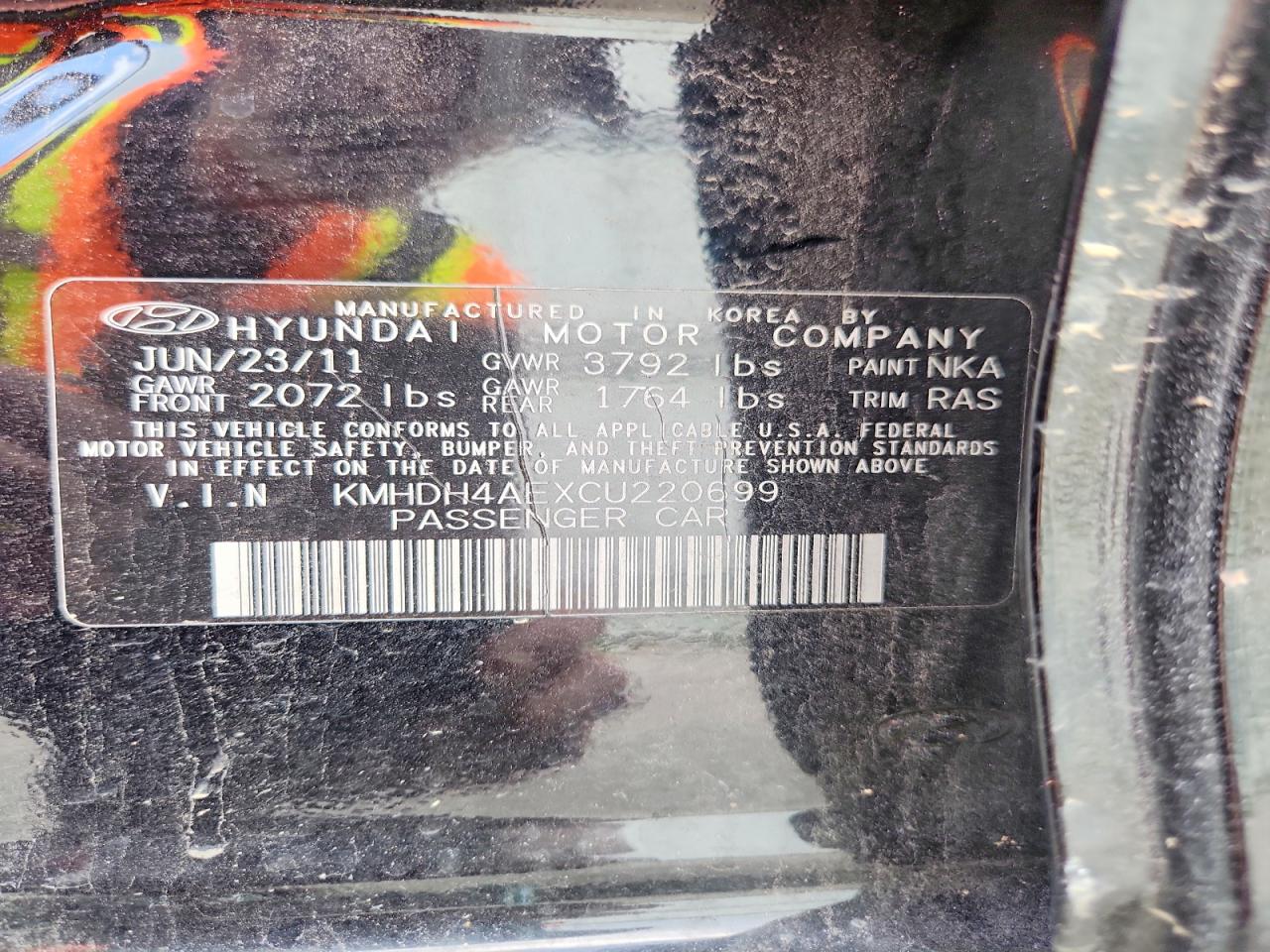 2012 Hyundai Elantra Gls Black vin: KMHDH4AEXCU220699