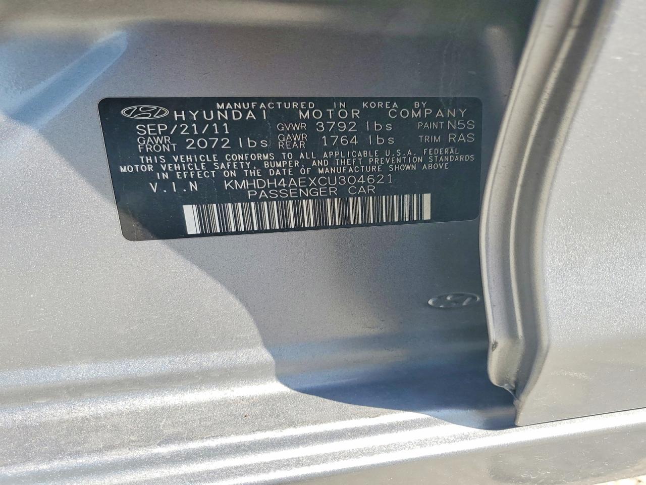 2012 Hyundai Elantra Limited Gray vin: KMHDH4AEXCU304621