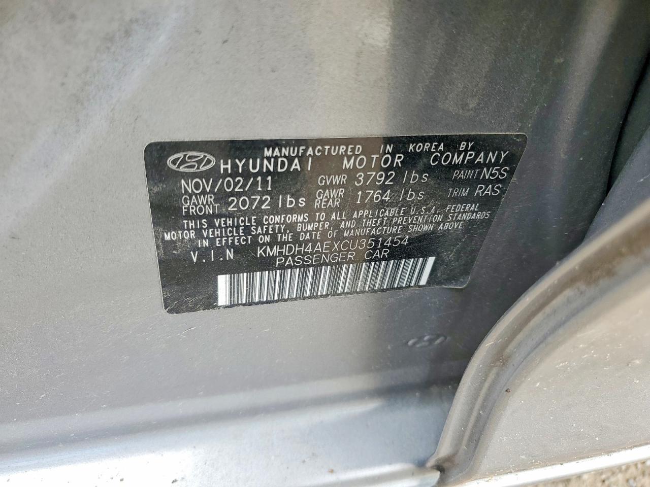 2012 Hyundai Elantra Limited Silver vin: KMHDH4AEXCU351454