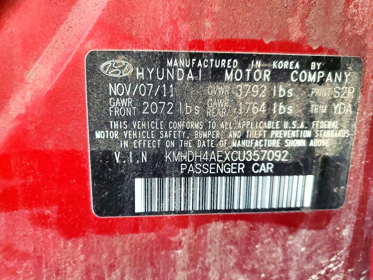 2012 Hyundai Elantra Limited Red vin: KMHDH4AEXCU357092