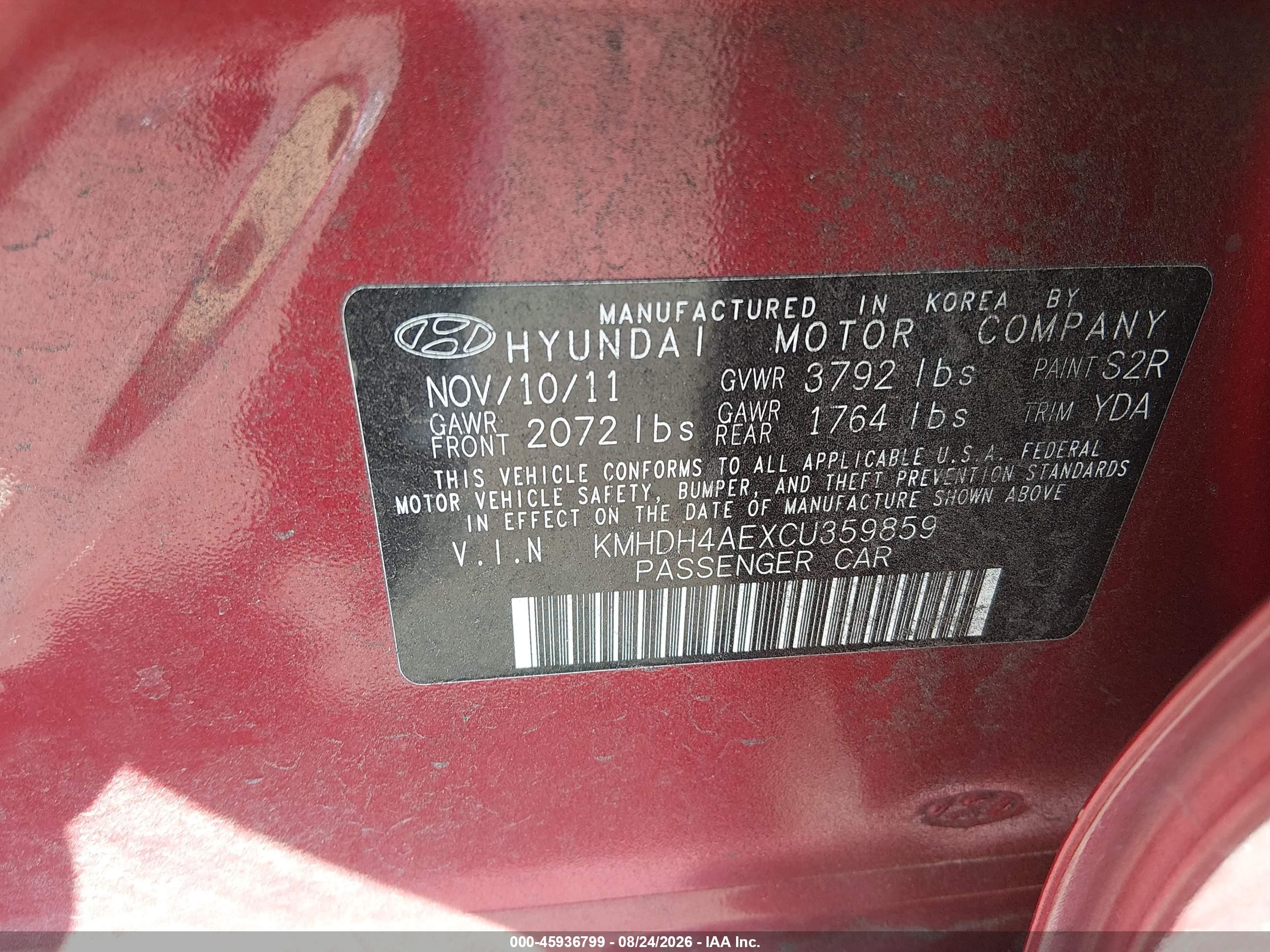 2012 Hyundai Elantra Gls (ulsan Plant) Бордовый vin: KMHDH4AEXCU359859