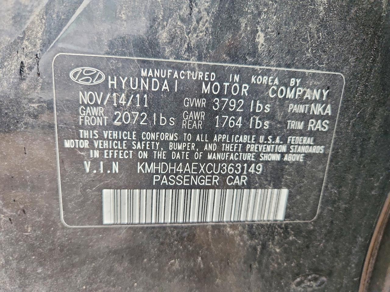 2012 Hyundai Elantra Gls Black vin: KMHDH4AEXCU363149