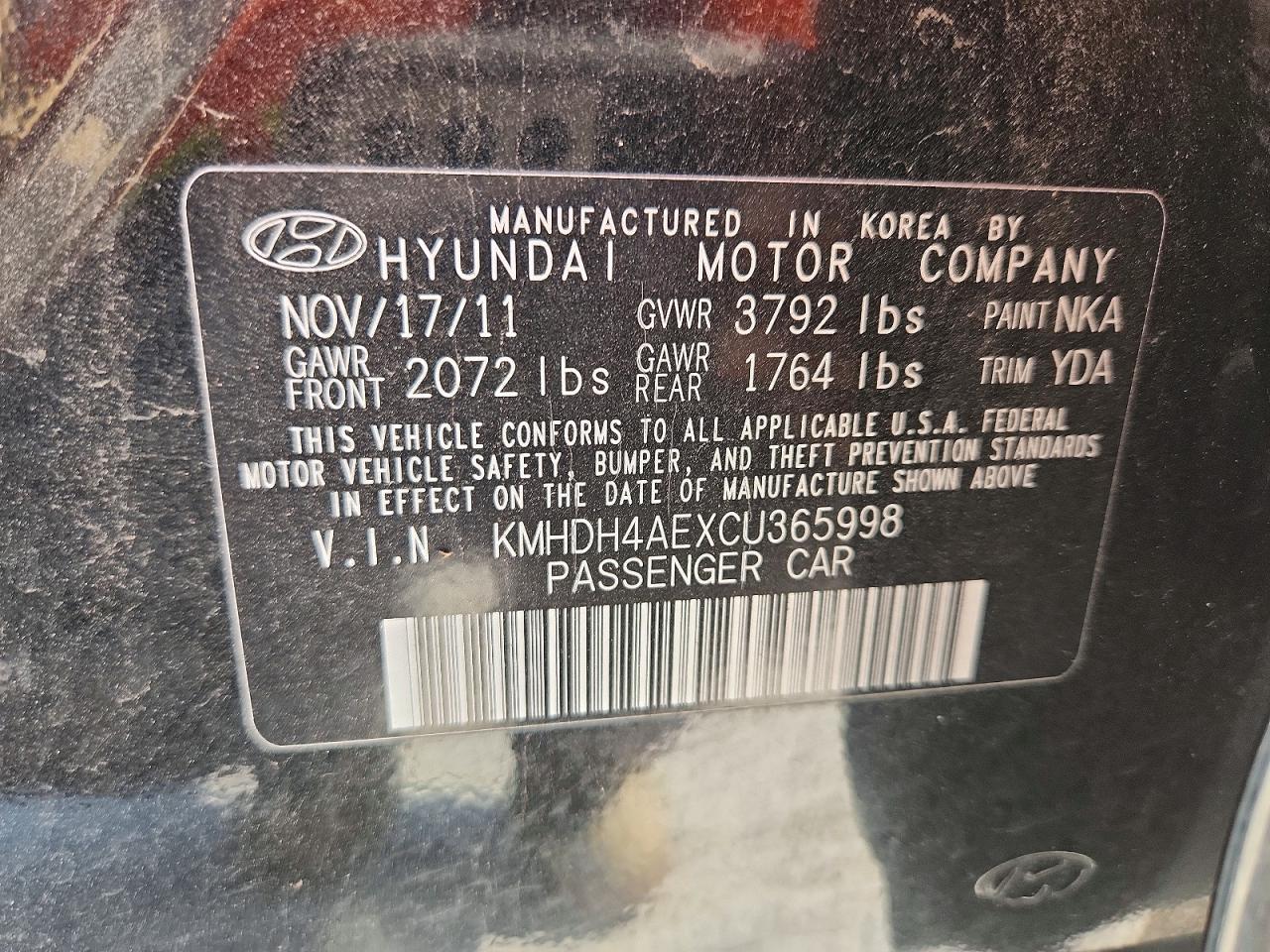2012 Hyundai Elantra Gls Black vin: KMHDH4AEXCU365998