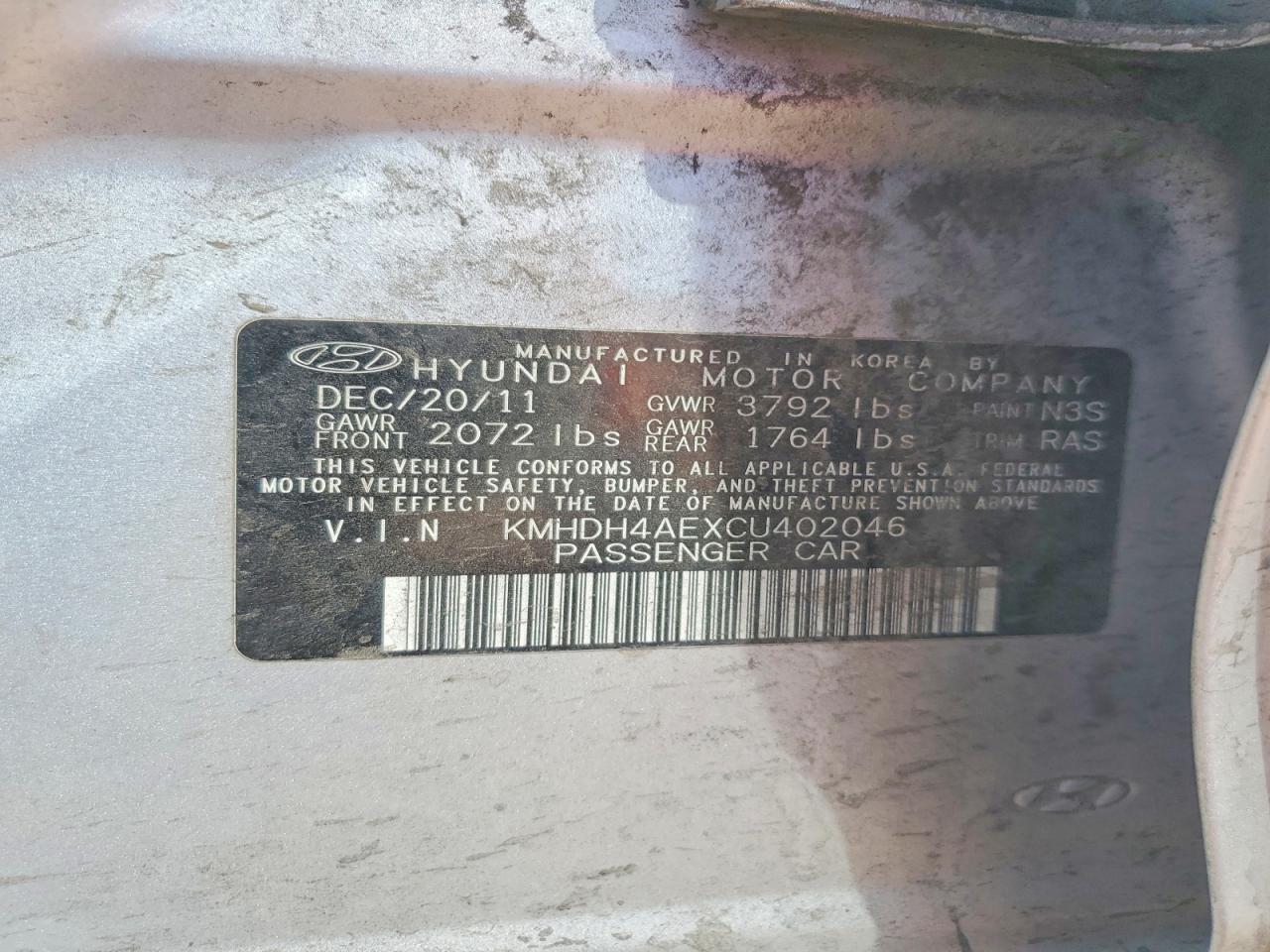 2012 Hyundai Elantra Gls Silver vin: KMHDH4AEXCU402046