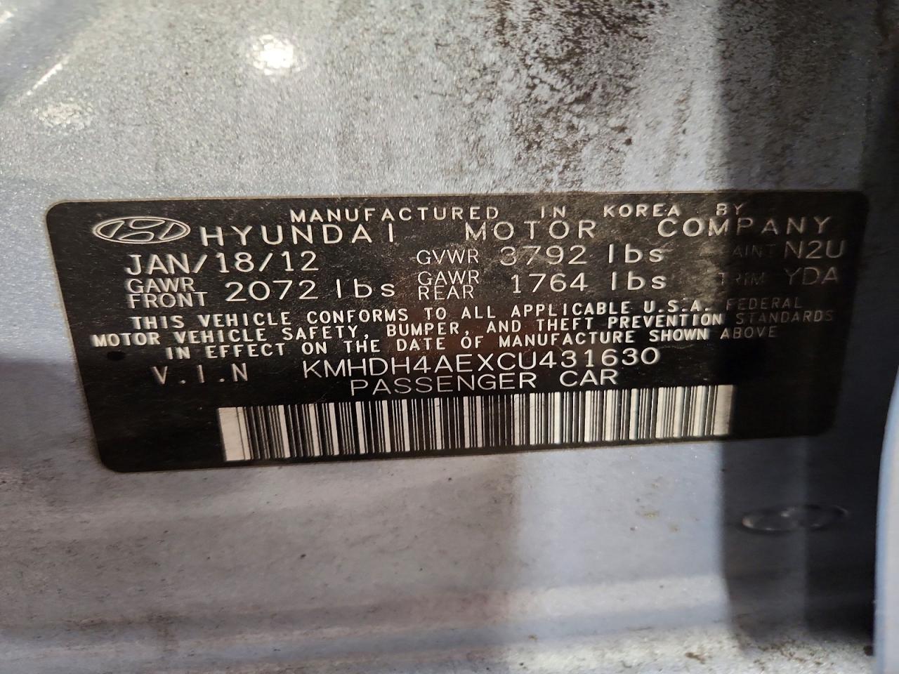 2012 Hyundai Elantra Gls Blue vin: KMHDH4AEXCU431630