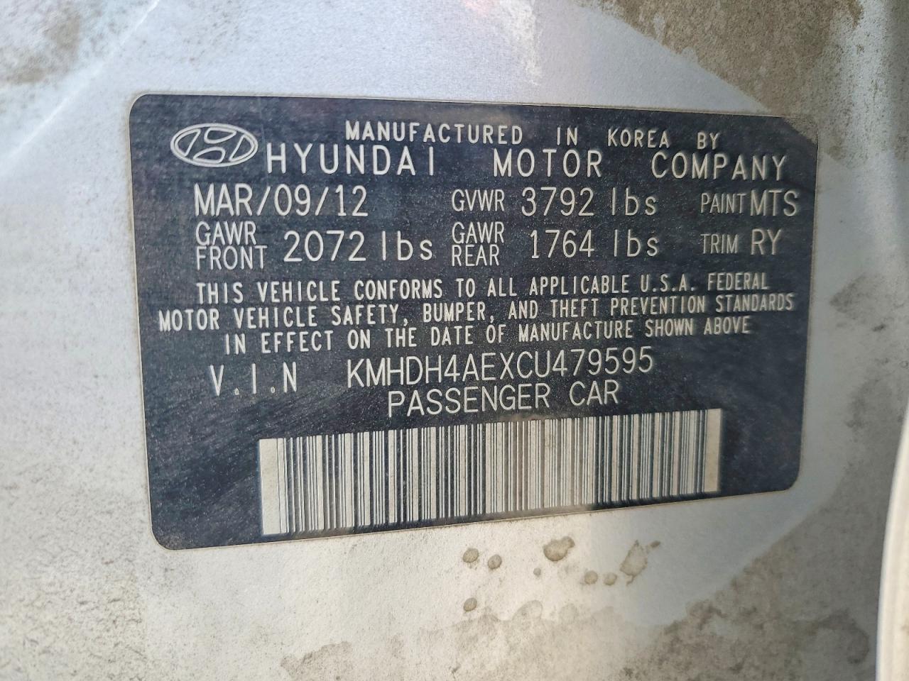 2012 Hyundai Elantra Limited Silver vin: KMHDH4AEXCU479595