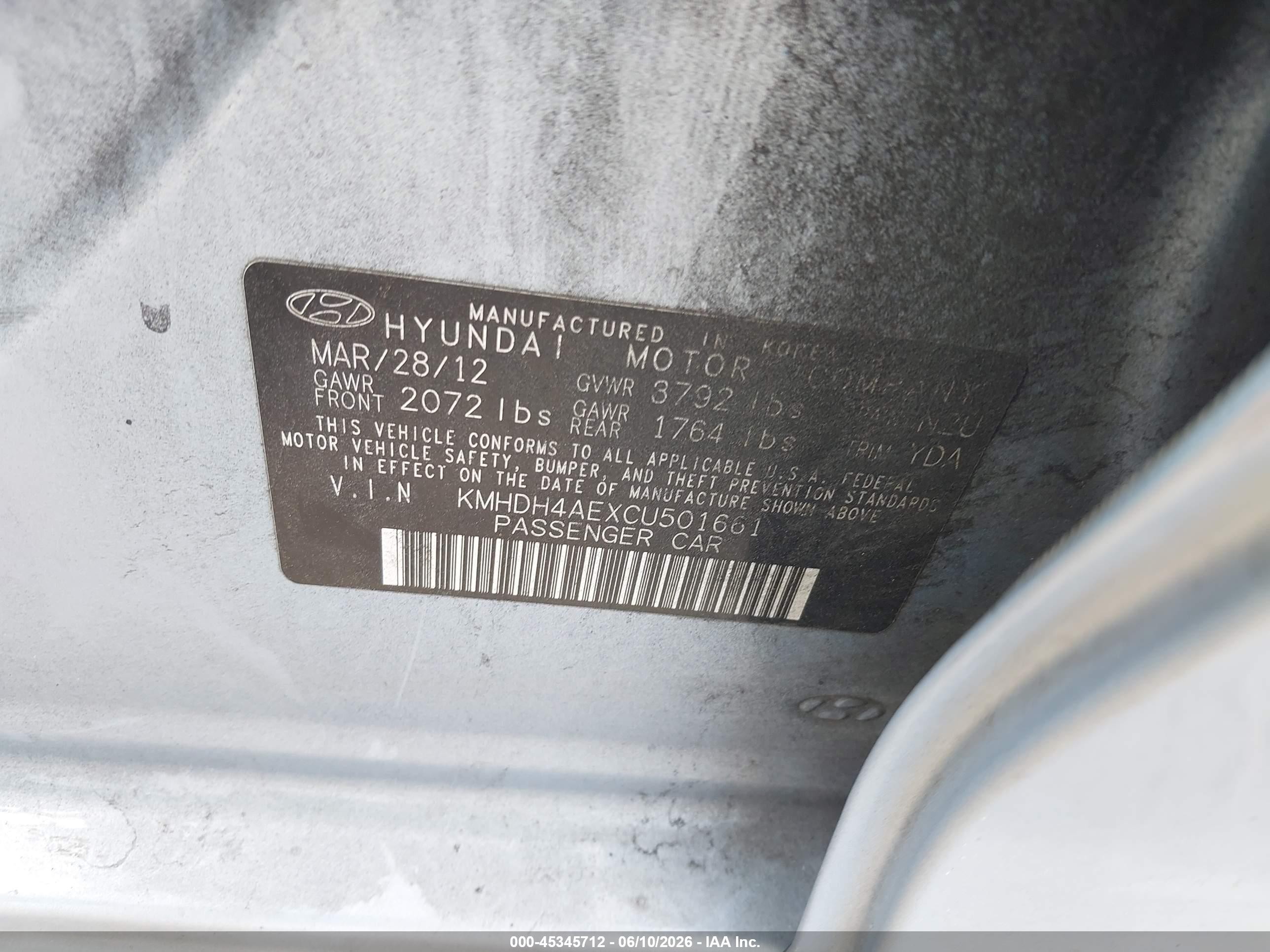 2012 Hyundai Elantra Limited (ulsan Plant) Light Blue vin: KMHDH4AEXCU501661