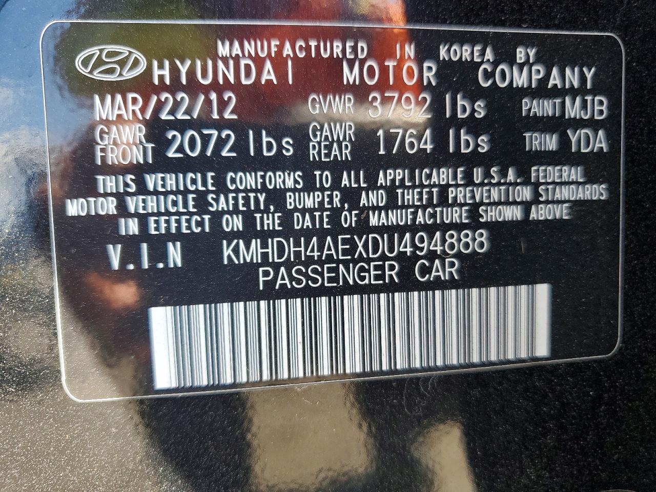 2013 Hyundai Elantra Gls Черный vin: KMHDH4AEXDU494888