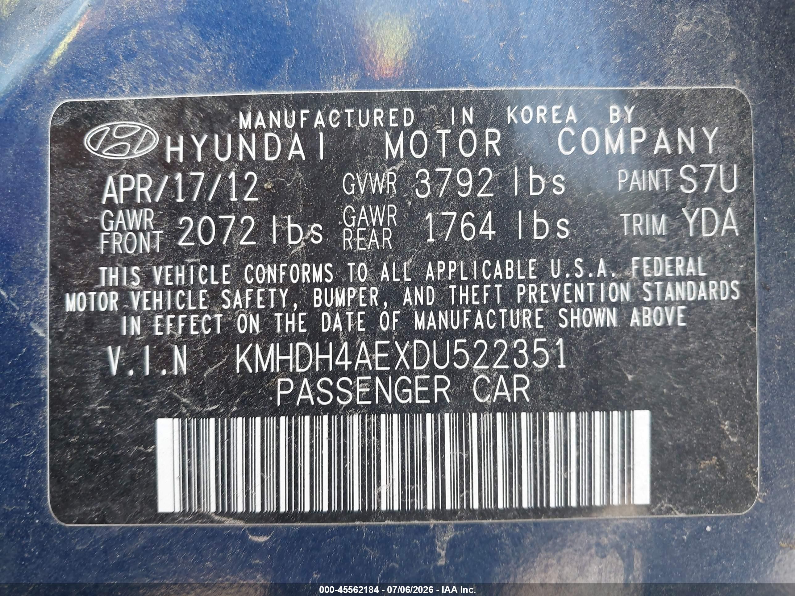 2013 Hyundai Elantra Gls/limited Синий vin: KMHDH4AEXDU522351