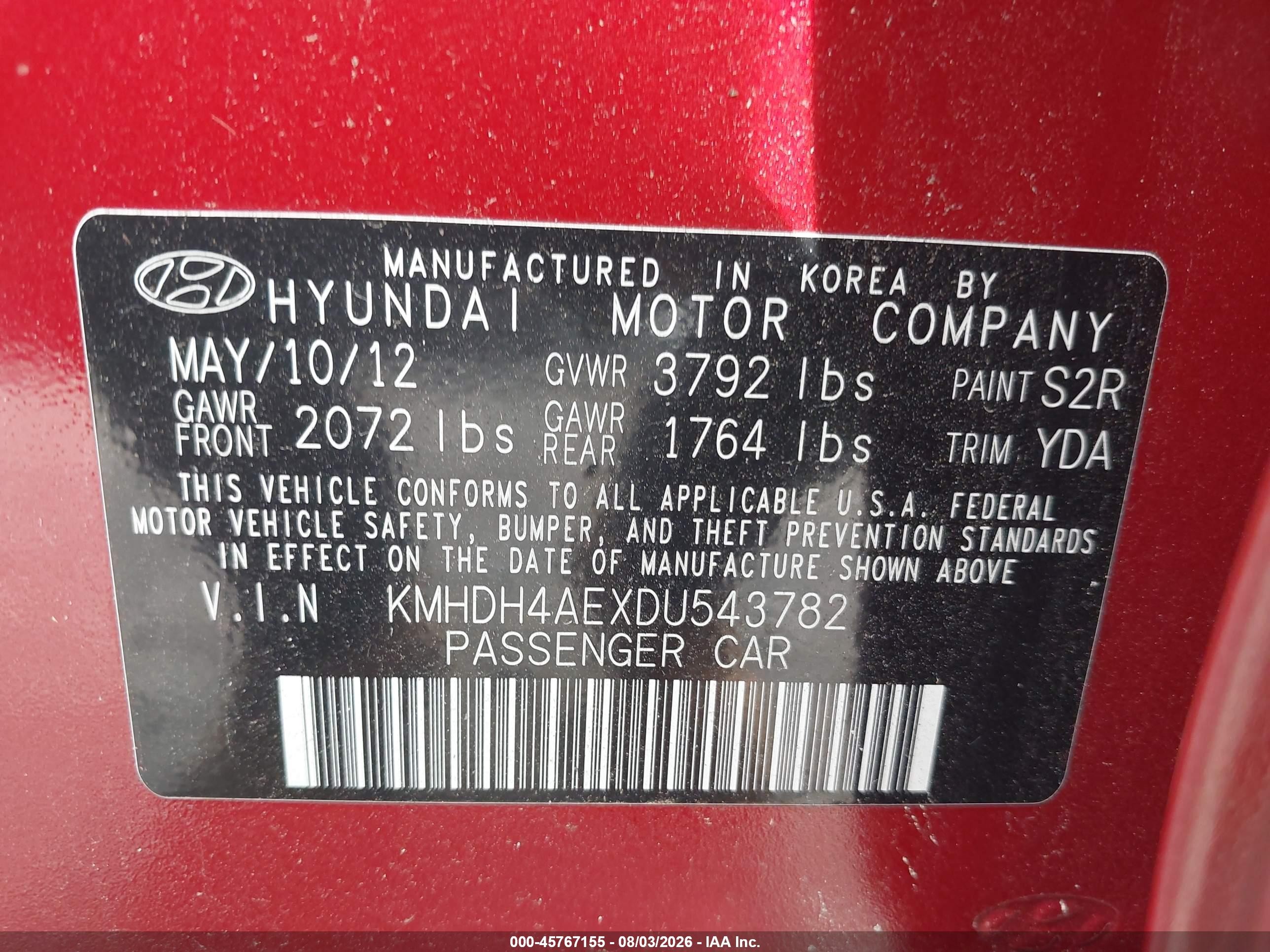 2013 Hyundai Elantra Gls Red vin: KMHDH4AEXDU543782